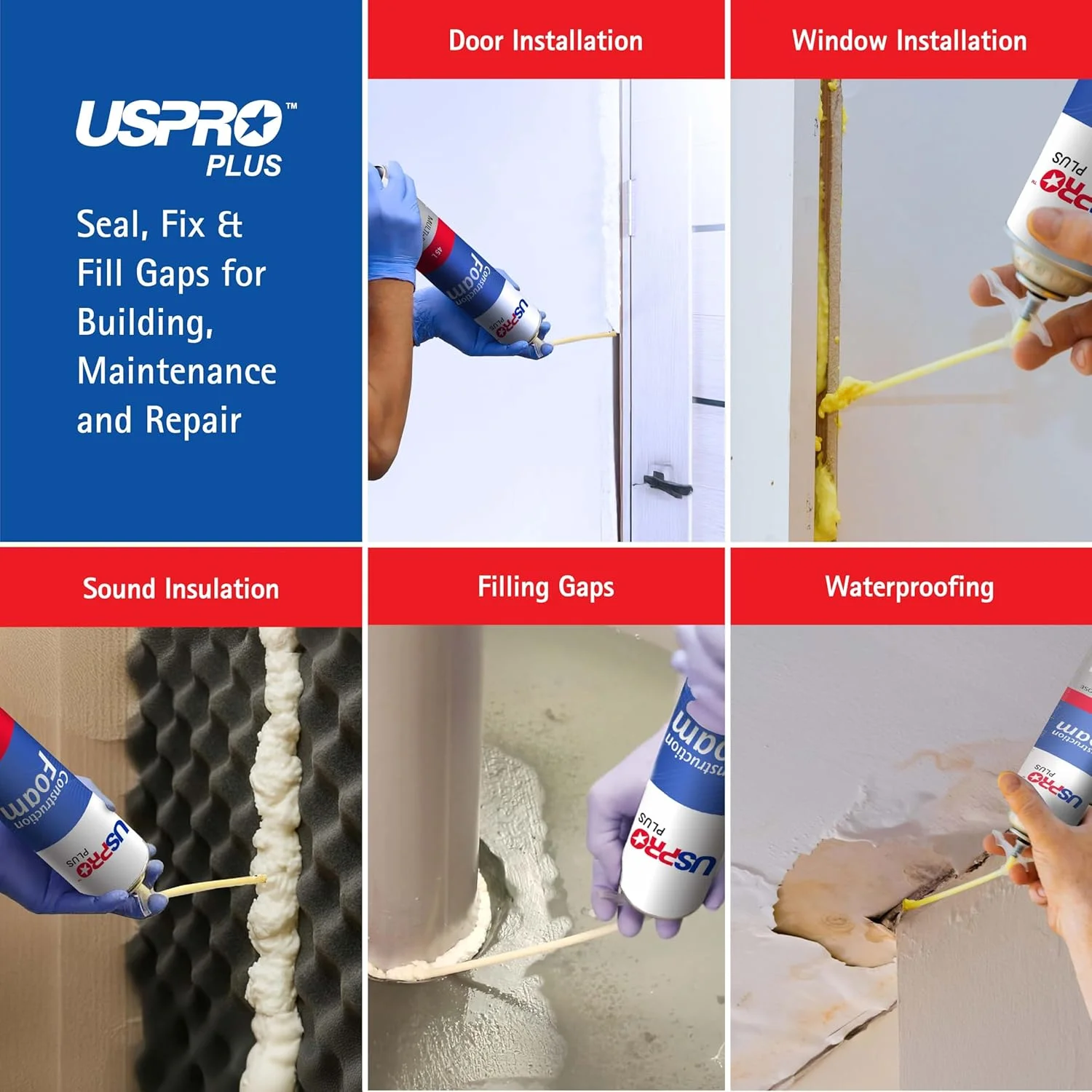 فوم پلی یورتان چند منظوره ساختمانی منبسط شونده USPRO، 750 میلی لیتر | درزگیر تک جزئی برای پنجره ها، درها، لوله ها و ترک ها | چسبندگی به چوب، آجر و پر کردن شکاف ها | فوم سنگین برای سازندگان فوم پلی یورتان چند منظوره ساختمانی منبسط شونده USPRO، 750 میلی لیتر | درزگیر تک جزئی برای پنجره ها، درها، لوله ها و ترک ها | چسبندگی به چوب، آجر و پر کردن شکاف ها | فوم سنگین برای سازندگان