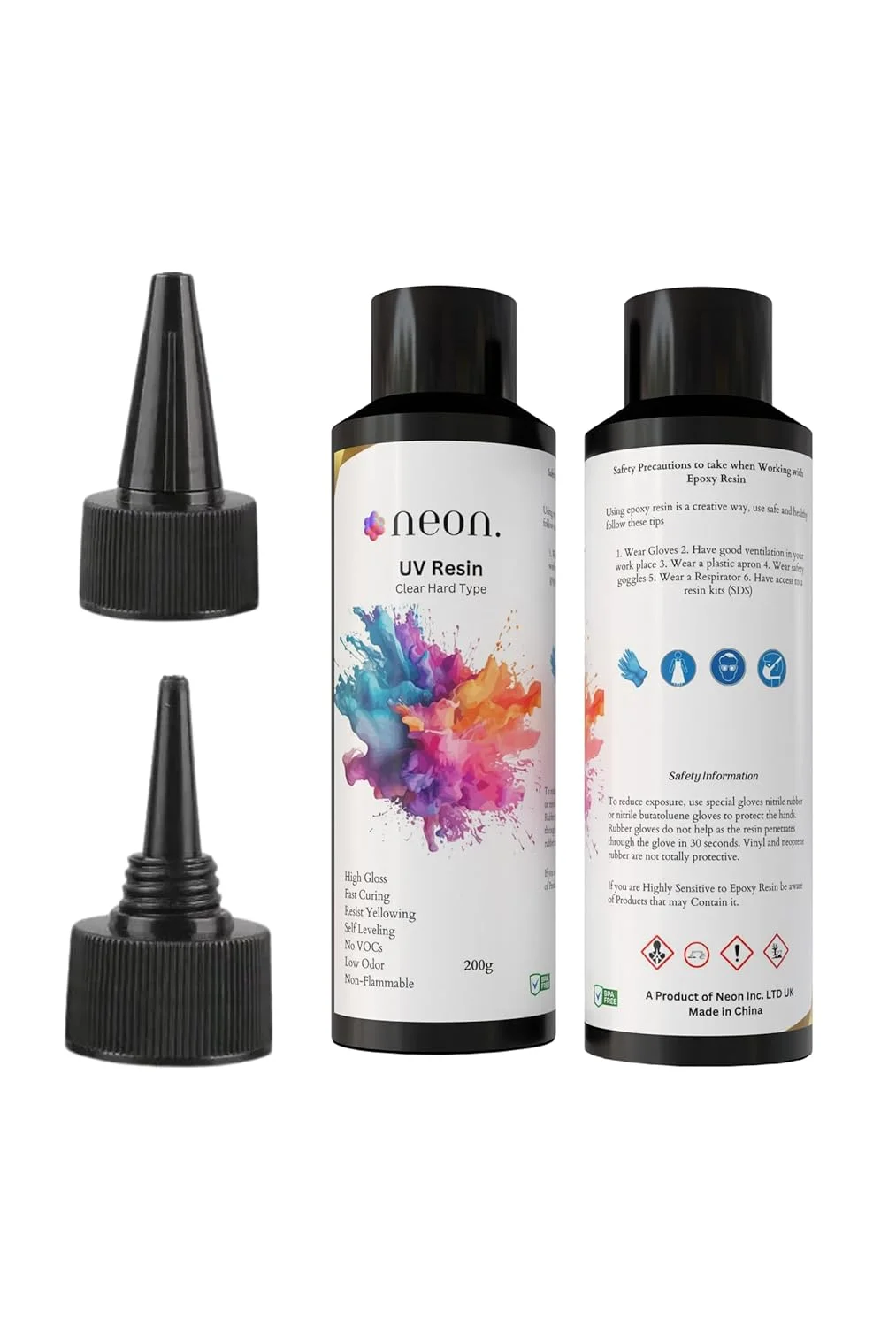 رزین UV نئون 200 گرمی برای ساخت جواهرات، نقاشی و صنایع دستی، رزین سخت و شفاف مقاوم در برابر زردی، چسب UV با پخت سریع