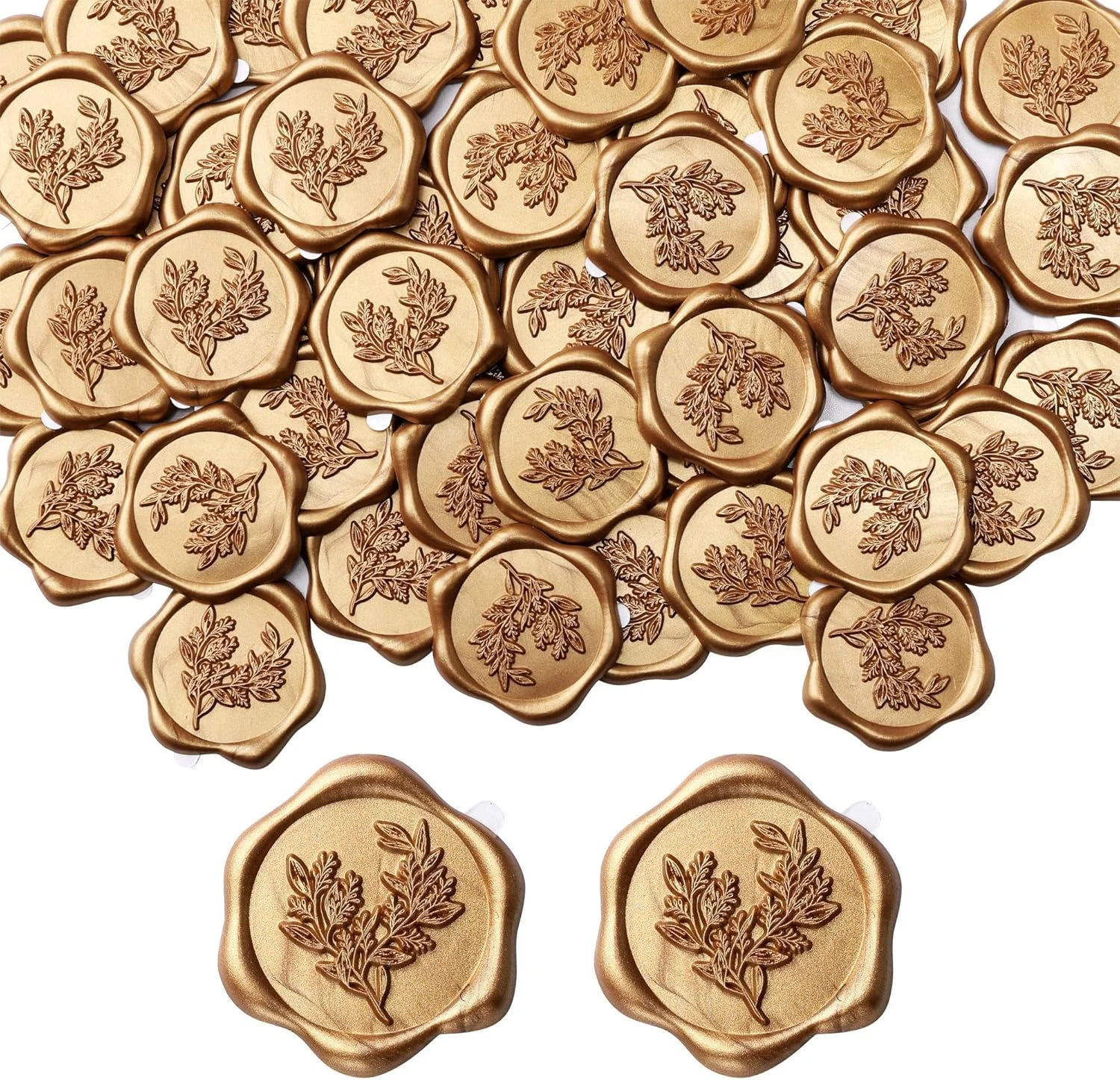 برچسب های موم مهر طلایی روشن NALACAL، 50 عدد، برچسب های مهر پاکت، فلزی خود چسب، شیک، ضد آب، ایده آل برای کارت عروسی، بسته بندی هدیه، دعوت نامه های مهمانی