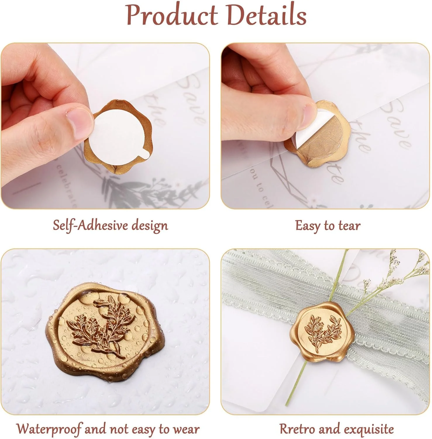 برچسب های موم مهر طلایی روشن NALACAL، 50 عدد، برچسب های مهر پاکت، فلزی خود چسب، شیک، ضد آب، ایده آل برای کارت عروسی، بسته بندی هدیه، دعوت نامه های مهمانی برچسب های موم مهر طلایی روشن NALACAL، 50 عدد، برچسب های مهر پاکت، فلزی خود چسب، شیک، ضد آب، ایده آل برای کارت عروسی، بسته بندی هدیه، دعوت نامه های مهمانی