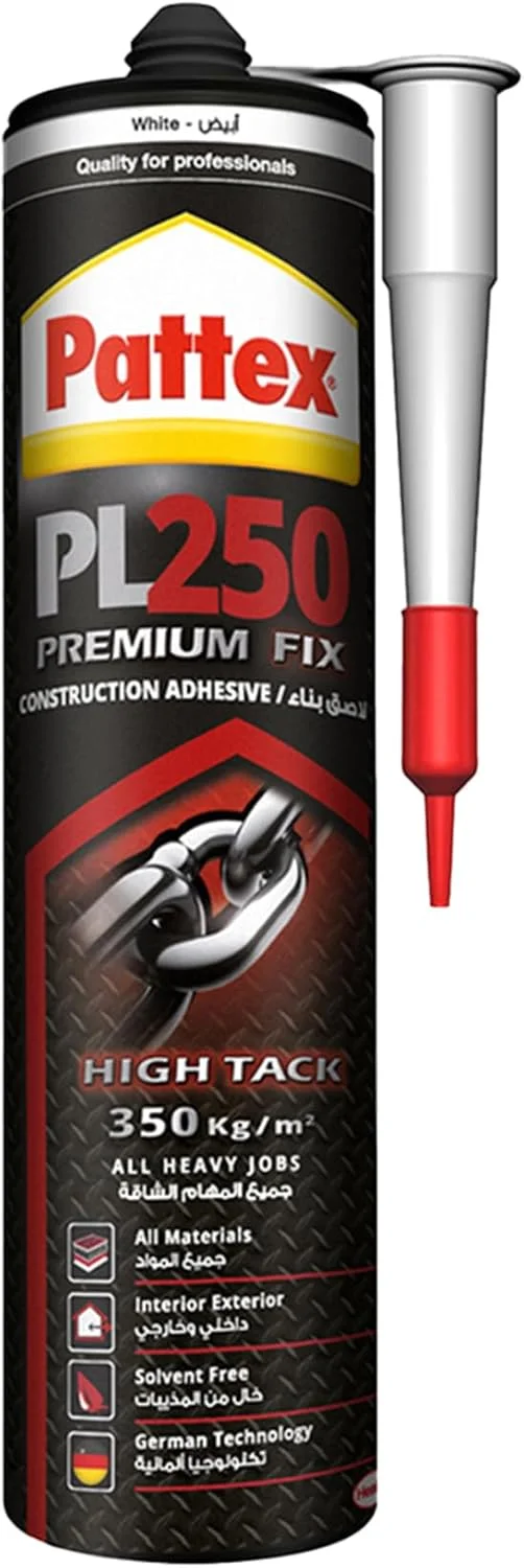 چسب ساختمانی Pattex PL 250 یک چسب ساختمانی حرفه ای بر پایه پلیمر و سیلیکون چند منظوره است چسب ساختمانی Pattex PL 250 یک چسب ساختمانی حرفه ای بر پایه پلیمر و سیلیکون چند منظوره است