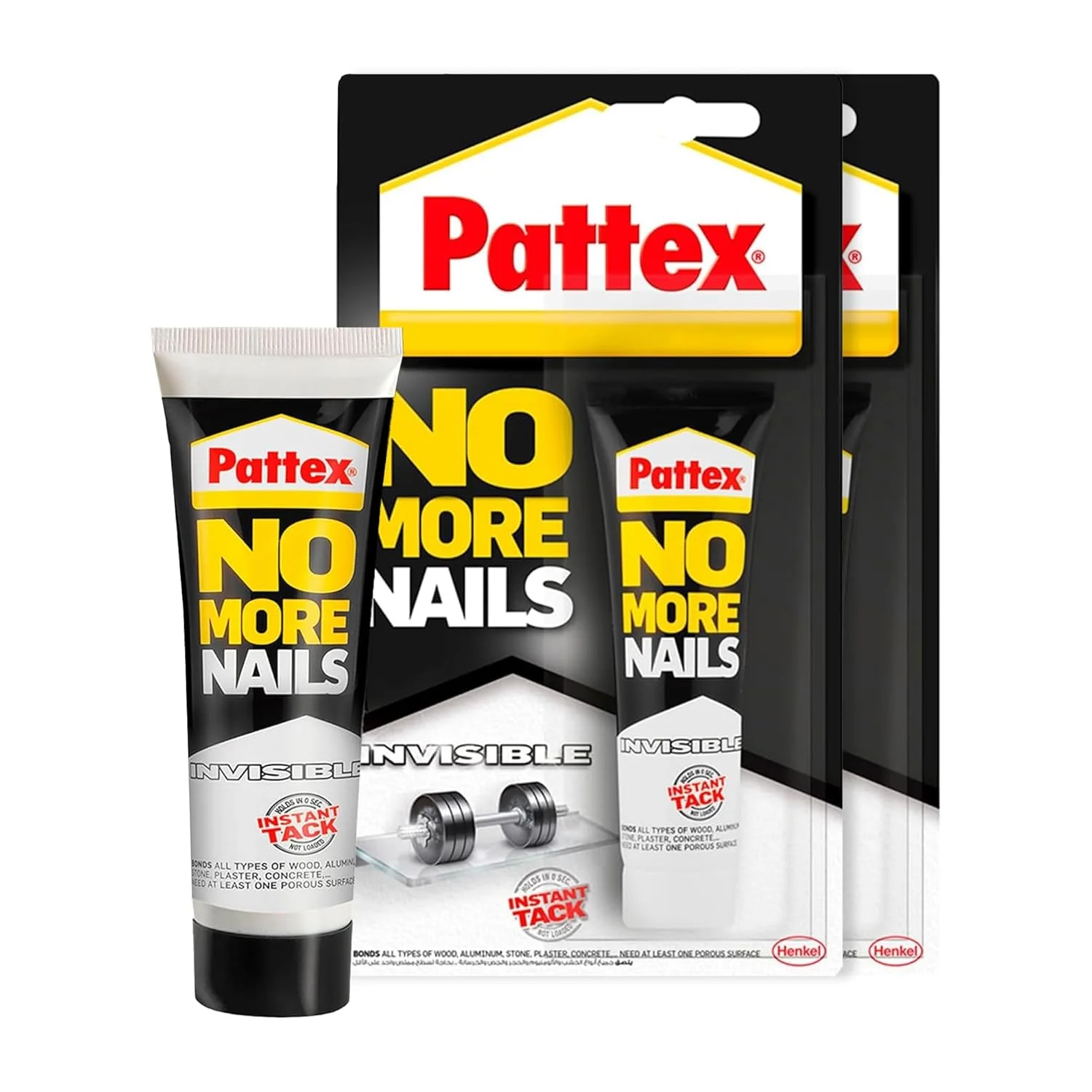 چسب بی رنگ و قوی Pattex No More Nails، چسب قوی برای چوب، سرامیک، فلز و غیره، چسب نصب فوری، بسته 2 عددی