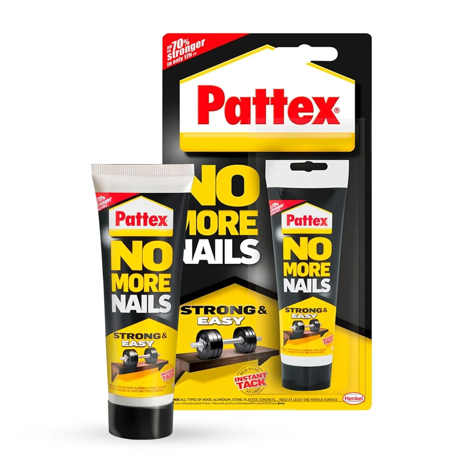 چسب نصب قوی و آسان Pattex No More Nails | چسب نصب سنگین چند منظوره | چسب نصب بدون حلال و کم بو | سازگار با چوب، سرامیک، آلومینیوم، بتن، آجر و موارد دیگر | 50 گرم (بسته 1 عددی)