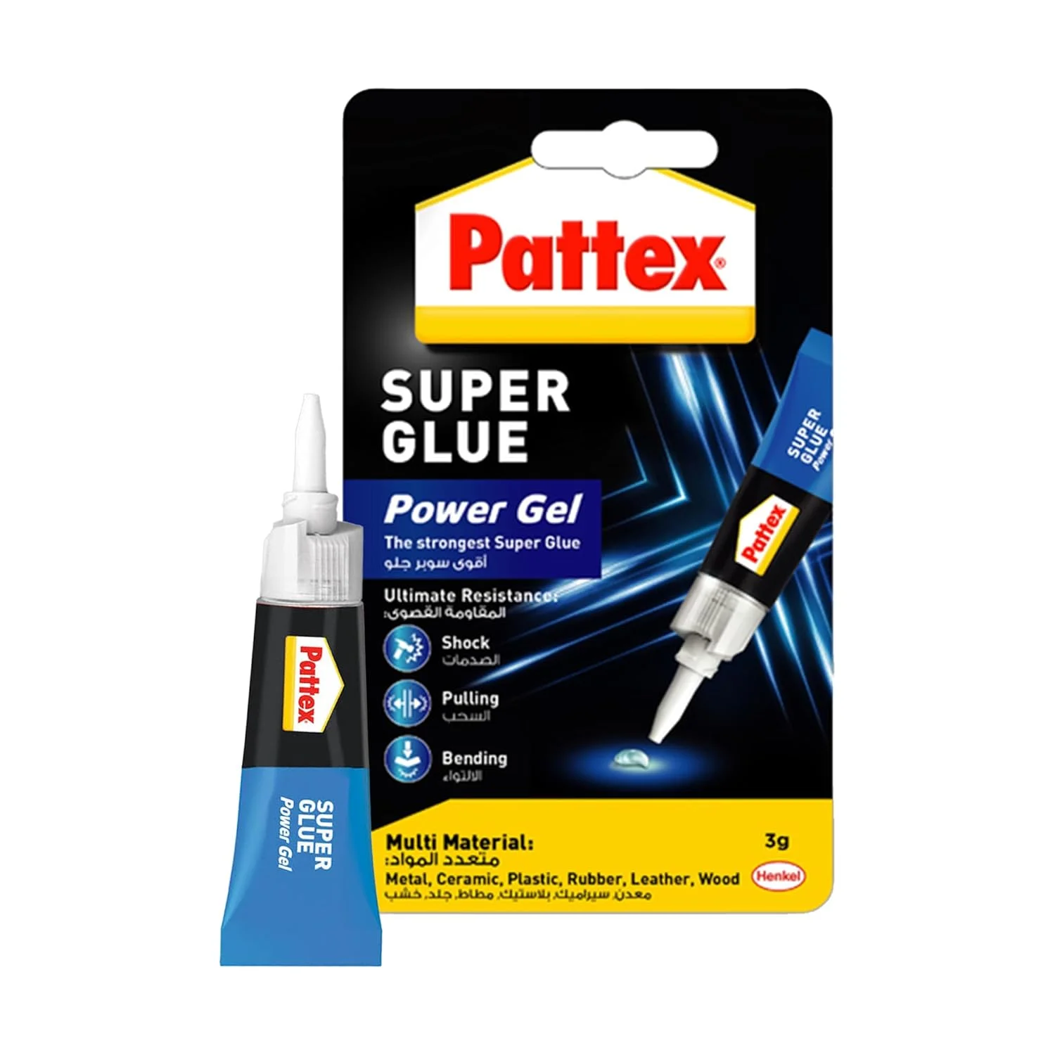 چسب قطره ای ژله ای Pattex، چسب همه کاره قوی برای مواد انعطاف پذیر، چسب شفاف با کاربری آسان، 1X3G