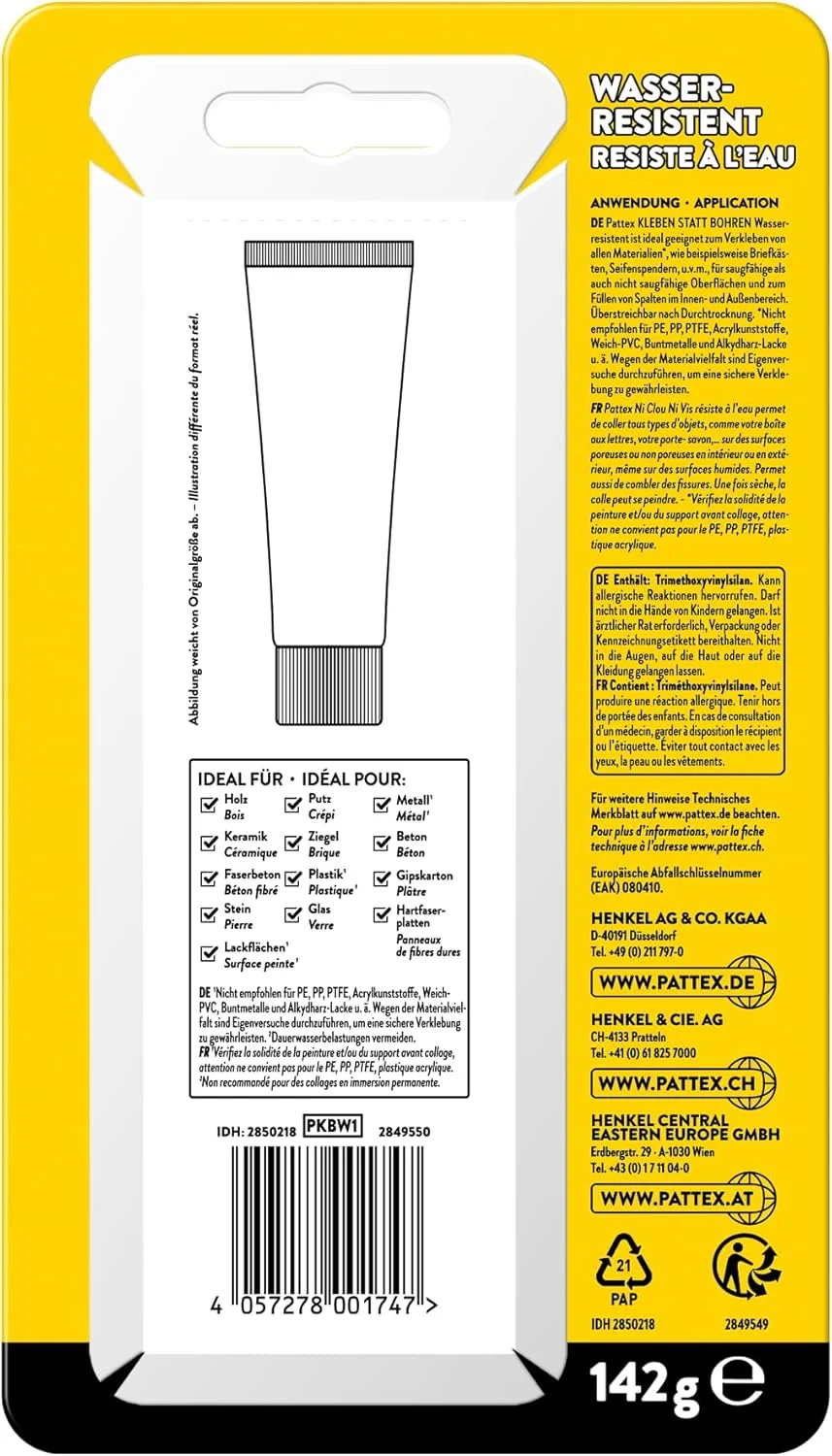 چسب نصب کننده پاتکس، جایگزین دریل کاری، چسب قوی مقاوم در برابر آب برای استفاده در داخل و خارج از منزل، چسب ساختمانی جهانی، چسب با قدرت بالا، سفید، 1 عدد 142 گرمی چسب نصب کننده پاتکس، جایگزین دریل کاری، چسب قوی مقاوم در برابر آب برای استفاده در داخل و خارج از منزل، چسب ساختمانی جهانی، چسب با قدرت بالا، سفید، 1 عدد 142 گرمی