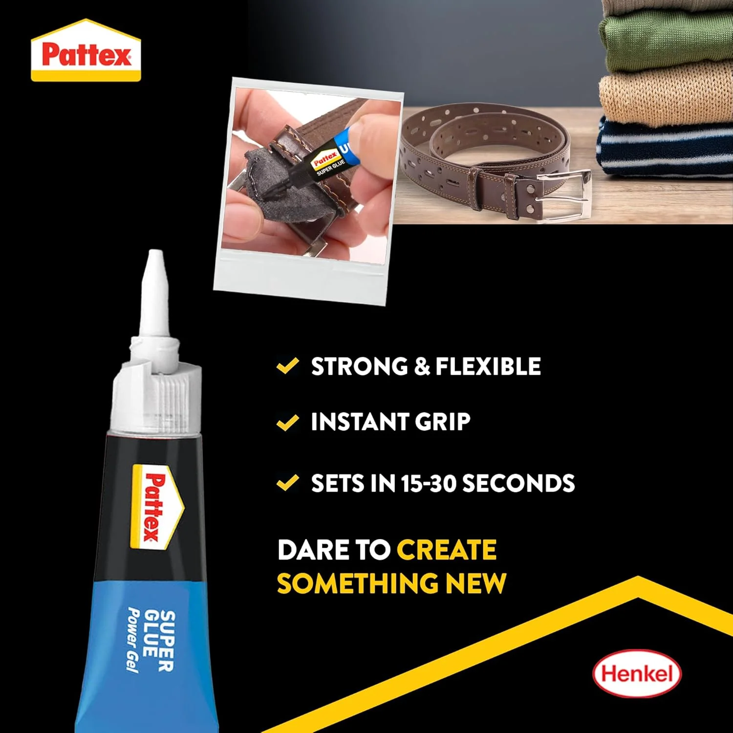 چسب قطره ای ژله ای Pattex، چسب همه کاره قوی برای مواد انعطاف پذیر، چسب شفاف با کاربری آسان، 1X3G