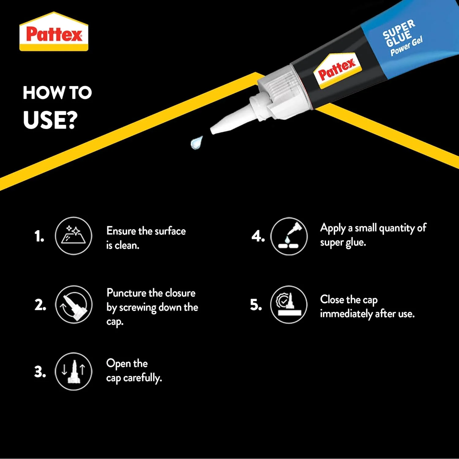 چسب قطره ای ژله ای Pattex، چسب همه کاره قوی برای مواد انعطاف پذیر، چسب شفاف با کاربری آسان، 1X3G