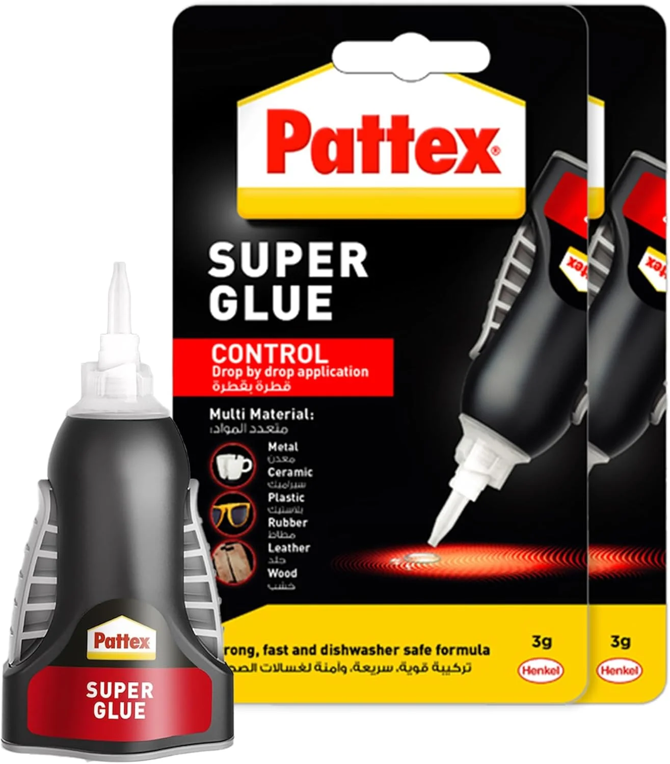 چسب قطره ای کنترل شونده Pattex، چسب شفاف برای مواد مختلف، چسب قطره ای با فرمول بدون چکه برای مصارف عمودی، با نازل دقیق، 2 عدد 3 گرمی چسب قطره ای کنترل شونده Pattex، چسب شفاف برای مواد مختلف، چسب قطره ای با فرمول بدون چکه برای مصارف عمودی، با نازل دقیق، 2 عدد 3 گرمی