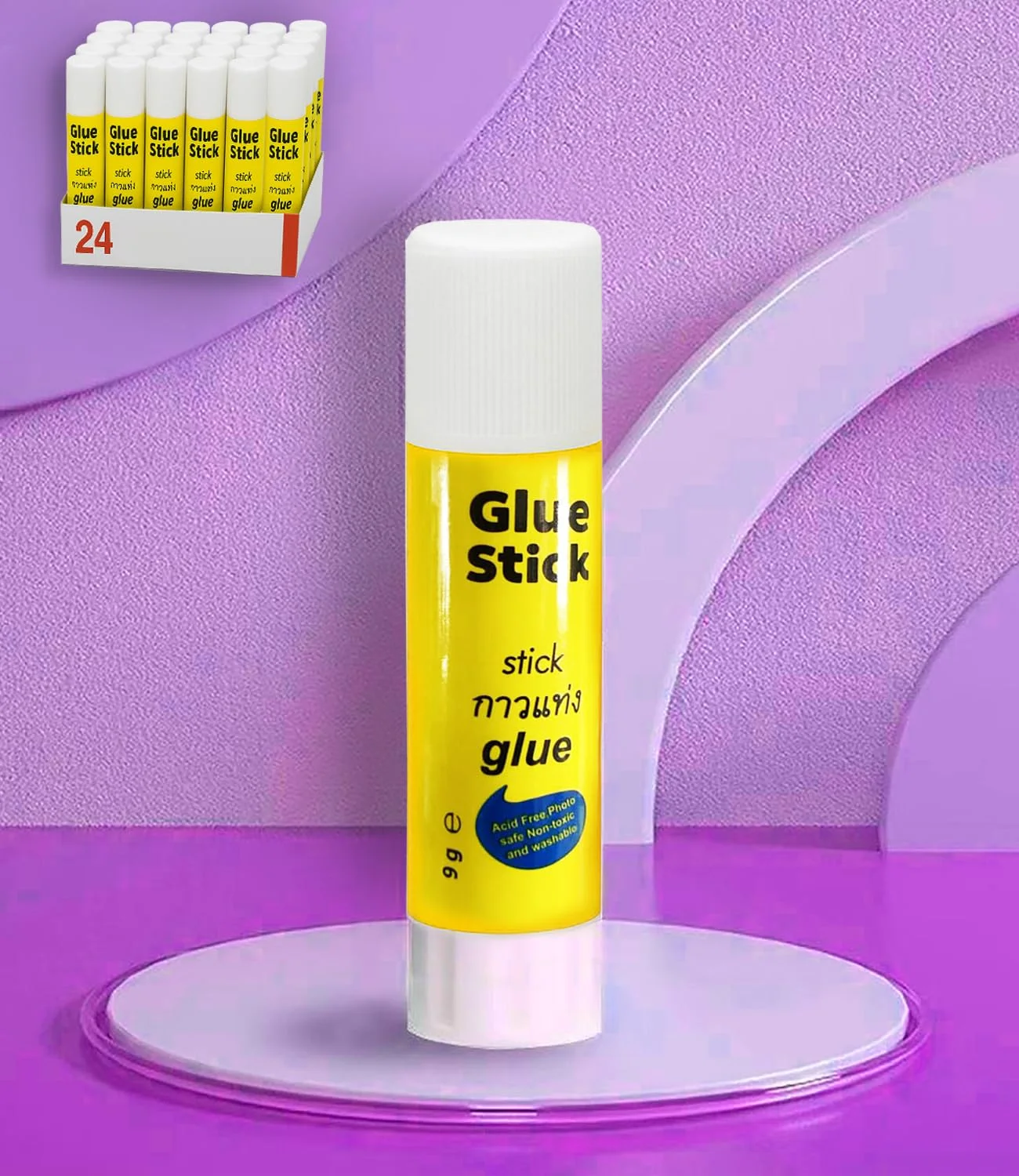 چسب ماتیکی دائمی 9 گرمی - بسته 24 عددی (مجموع 216 گرم) - چسبندگی قوی، خشک شدن سریع، غیر سمی، بدون حلال، چسب قابل شستشو - ایمن برای کودکان و بزرگسالان، ایده آل برای مدرسه، دفتر، صنایع دستی و پروژه های خانگی