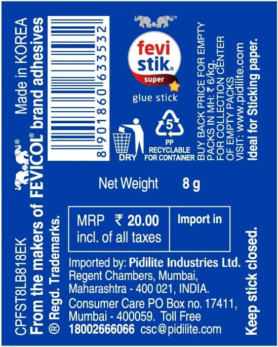 چسب ماتیکی چند منظوره غیر سمی Pidilite Fevistik برای تزئینات و پروژه های صنایع دستی (8 گرمی) چسب ماتیکی چند منظوره غیر سمی Pidilite Fevistik برای تزئینات و پروژه های صنایع دستی (8 گرمی)
