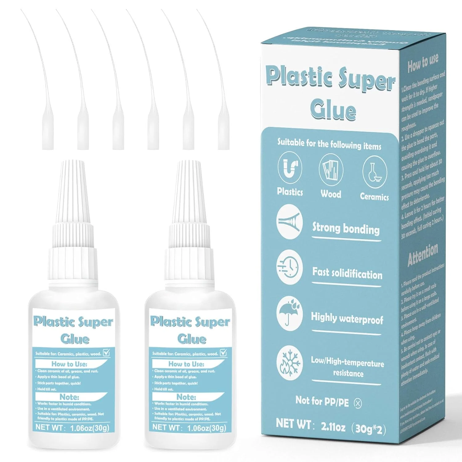 چسب پلاستیک 60 گرمی، چسب فوق العاده فوری برای پلاستیک، چسبندگی عالی، ضد آب، خشک شدن سریع در 10 ثانیه