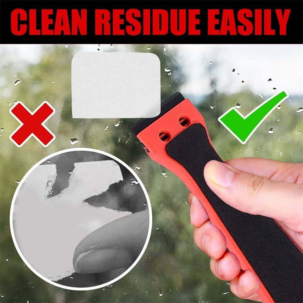 ست دو عددی کاردک پلاستیکی به همراه 100 تیغه پلاستیکی، دسته بلند 15 سانتی‌متری با فوم EVA، خراش‌گیر فوق‌العاده برای شیشه، پنجره، برچسب خودرو، چسب، اجاق گاز، فر، دیوار و حذف‌کننده برچسب