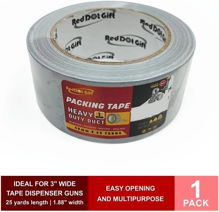 نوار چسب نقره ای ضد آب و مقاوم Red Dot Gift با ابعاد 48 میلی متر در 25 یارد، چسبندگی قوی، مناسب برای تعمیرات داخلی و خارجی، قابل پاره شدن با دست (تک بسته) نوار چسب نقره ای ضد آب و مقاوم Red Dot Gift با ابعاد 48 میلی متر در 25 یارد، چسبندگی قوی، مناسب برای تعمیرات داخلی و خارجی، قابل پاره شدن با دست (تک بسته)
