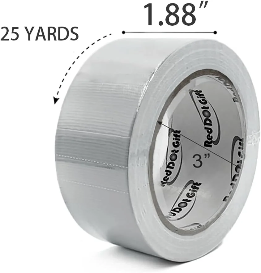 نوار چسب نقره ای ضد آب و مقاوم Red Dot Gift® بسته 4 عددی 48 میلی متر در 25 یارد، چسبندگی قوی، مناسب برای تعمیرات داخلی و خارجی، پاره شدن آسان با دست. نوار چسب نقره ای ضد آب و مقاوم Red Dot Gift® بسته 4 عددی 48 میلی متر در 25 یارد، چسبندگی قوی، مناسب برای تعمیرات داخلی و خارجی، پاره شدن آسان با دست.
