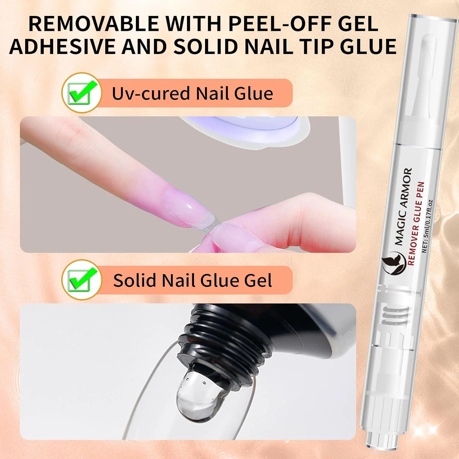 قلم پاک کننده چسب ناخن 2 عددی، پاک کننده چسب ناخن مصنوعی، پاک کننده چسب ناخن برای ناخن های پرسی، همراه با عقب زننده کوتیکول