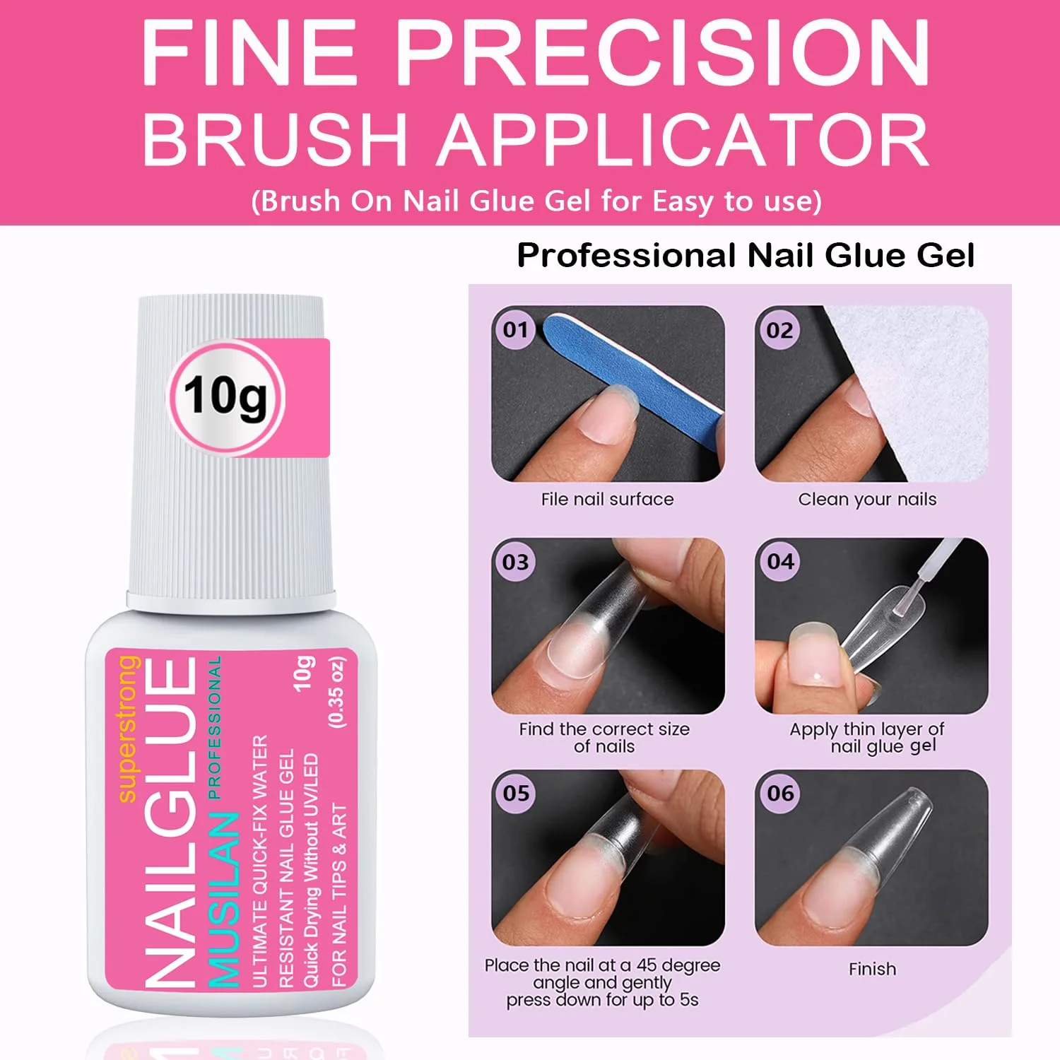 چسب ژل ناخن جامد 10 گرمی با قلم پاک کننده چسب 6 میلی لیتری، چسب ژل ناخن فوق العاده قوی برای ناخن های مصنوعی بدون نیاز به لامپ UV، قلم حذف چسب نوک ناخن حرفه ای با طراحی 3 در 1