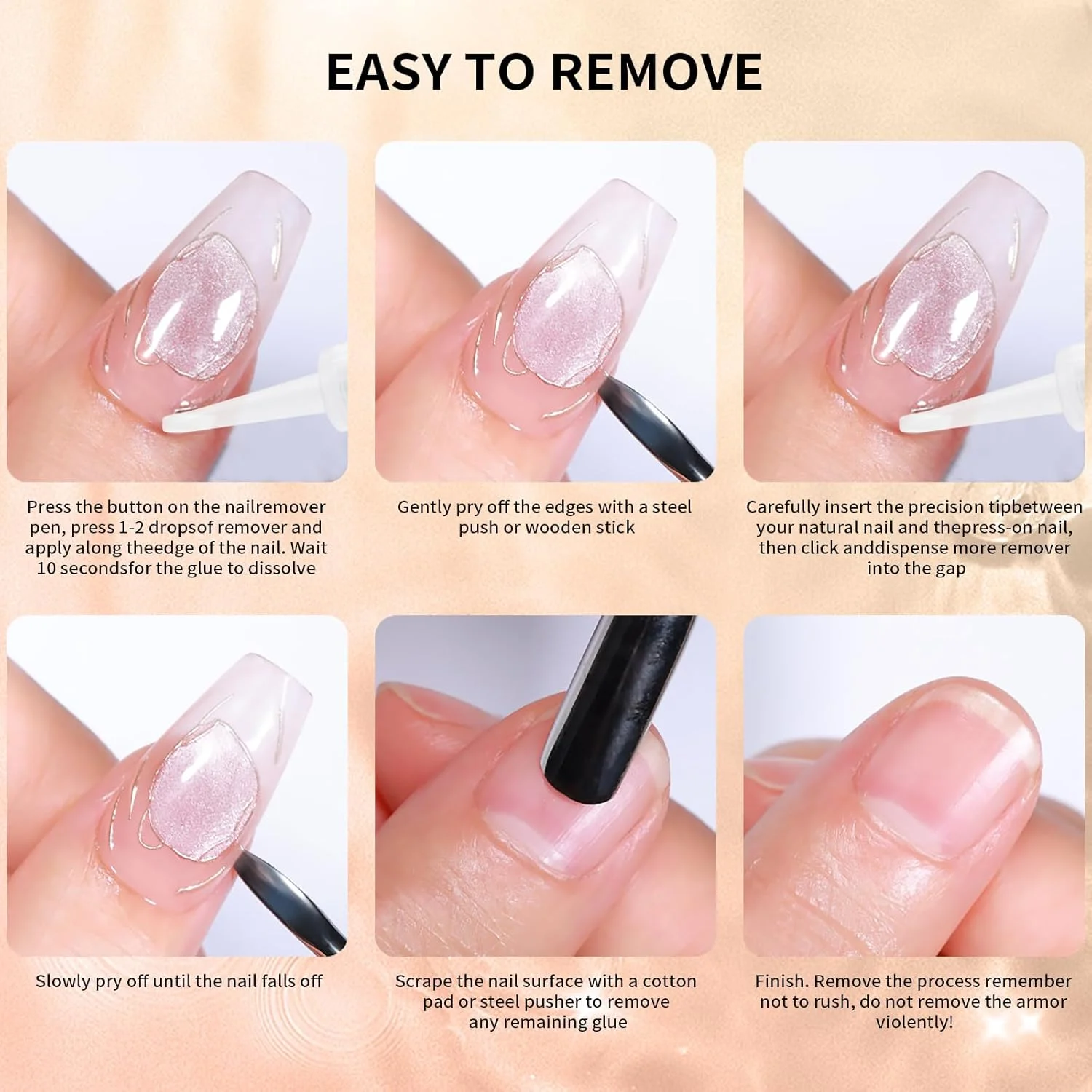 قلم پاک کننده چسب ناخن 2 عددی، پاک کننده چسب ناخن مصنوعی، پاک کننده چسب ناخن برای ناخن های پرسی، همراه با عقب زننده کوتیکول