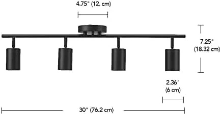 چراغ ریلی 4-شاخه، چراغ سقفی مشکی مات، کیت نورپردازی ریلی قابل تنظیم با سر های چرخشی، چراغ آشپزخانه 4 لامپه با طرح قدیمی مناسب اتاق غذاخوری، اتاق نشیمن، راهرو، بهبود خانه