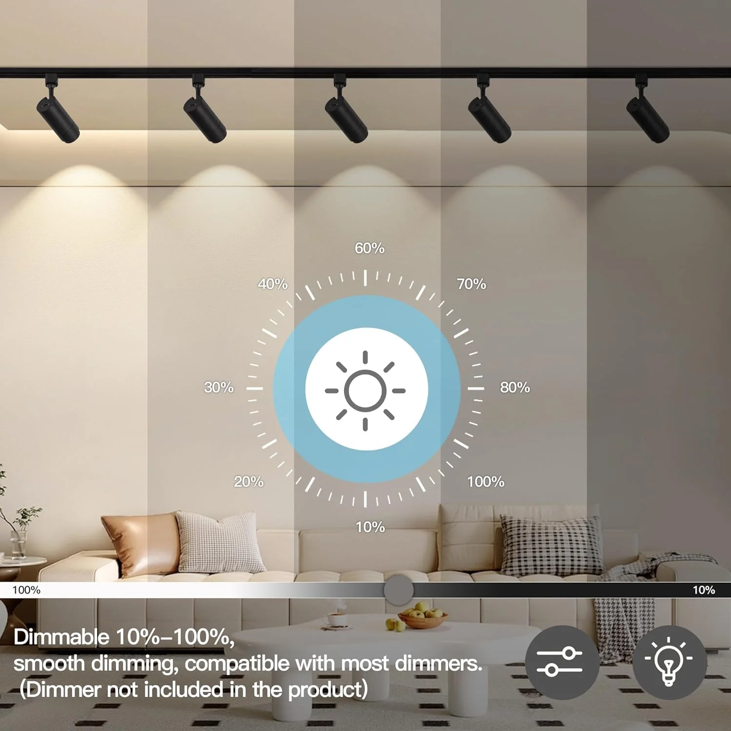 چراغ های ریلی LED پنج رنگ Ajbvp 12 وات دیمر پذیر، با قابلیت تنظیم زاویه تابش 15°/24°/36°/45°/60°، 2700K/3000K/3500K/4000K/5000K، چراغ های سقفی تک مداره H، نورپردازی هنری (بسته 6 عددی - مشکی)