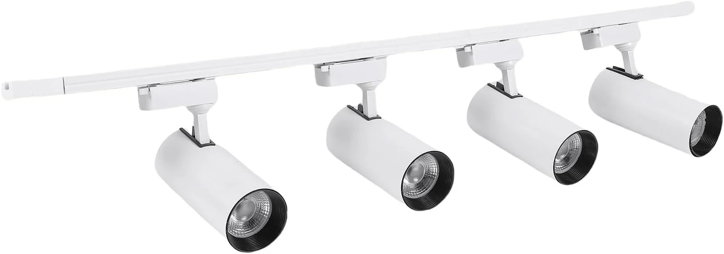 کیت نورپردازی ریلی 4 چراغ LED Asixxsix، 30 وات 6000K COB چراغ سقفی قابل تنظیم با سر نور چرخشی انعطاف پذیر، مناسب برای آشپزخانه، اتاق نشیمن، اتاق خواب