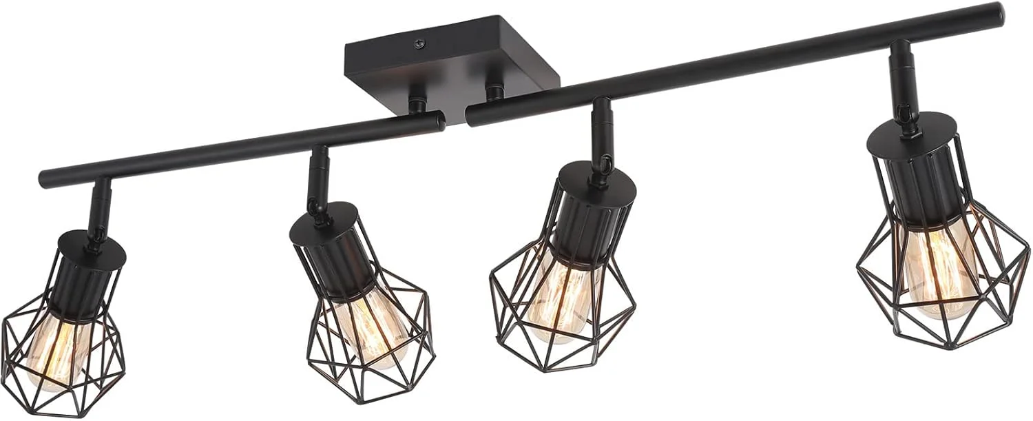 چراغ های ریلی سقفی، چراغ ریلی آشپزخانه مشکی صنعتی برای آشپزخانه، اتاق نشیمن، اتاق غذاخوری، راهرو (E26)