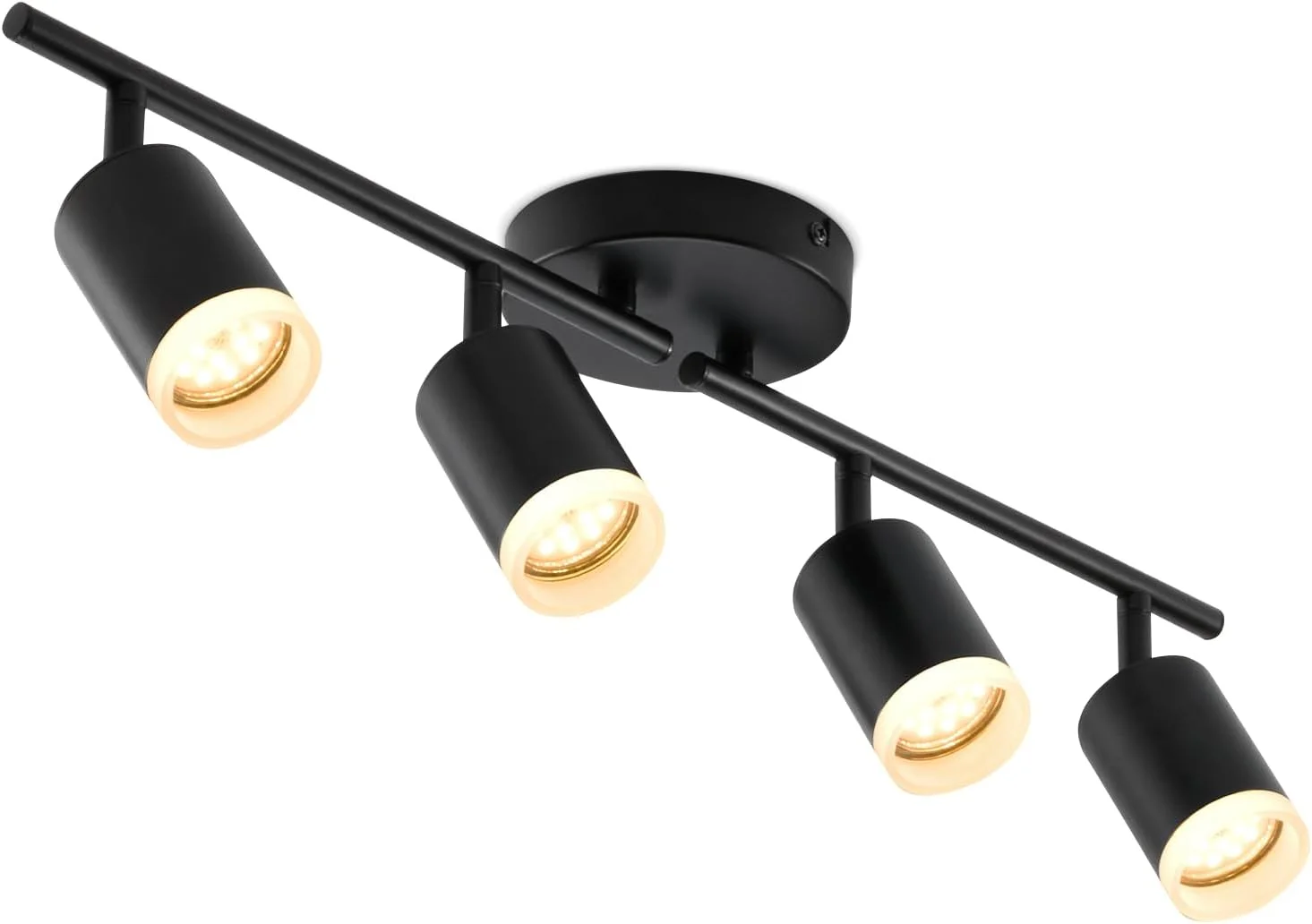 چراغ ریلی ال ای دی منعطف Bojim، چراغ سقفی ریلی 4-شاخه مشکی، نورافکن سقفی با بازوهای تاشو برای آشپزخانه، کمد، اتاق خواب (سوکت GU10، لامپ ها شامل نمی شوند)