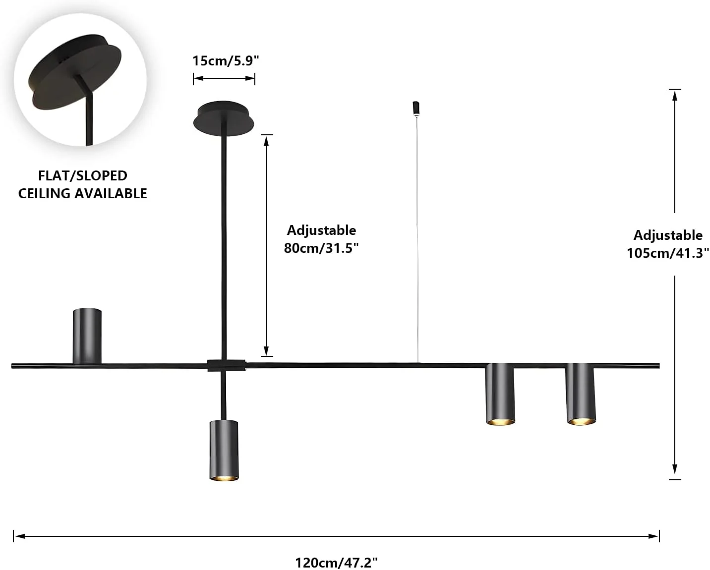 چراغ ریلی 4 شاخه BOKT مشکی مات، چراغ سقفی قابل تنظیم 4 طرفه، چراغ های نقطه ای خطی، روشنایی متمرکز آشپزخانه صنعتی مدرن اواسط قرن، آویز لوستر هندسی مدرن