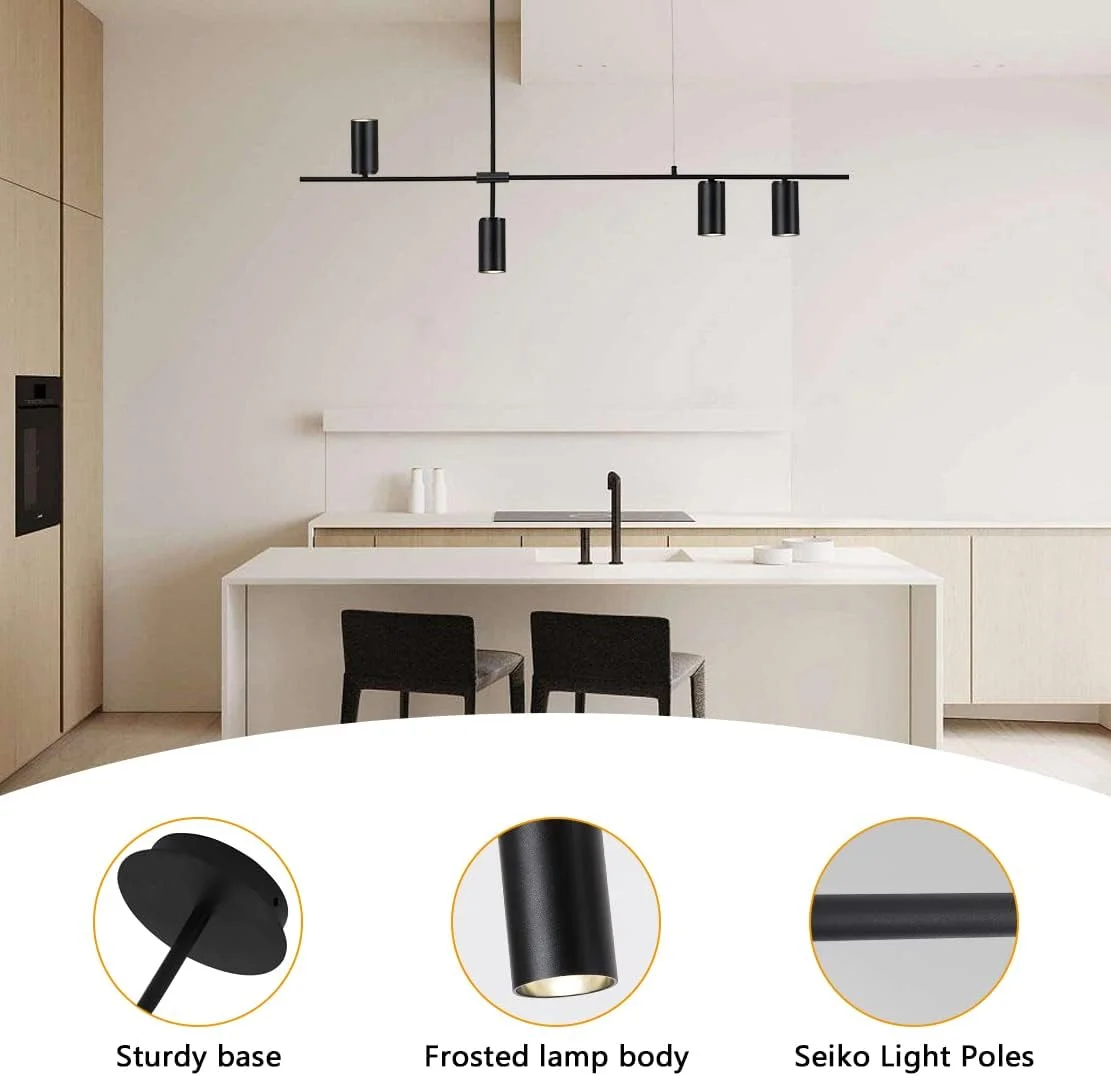چراغ ریلی 4 شاخه BOKT مشکی مات، چراغ سقفی قابل تنظیم 4 طرفه، چراغ های نقطه ای خطی، روشنایی متمرکز آشپزخانه صنعتی مدرن اواسط قرن، آویز لوستر هندسی مدرن