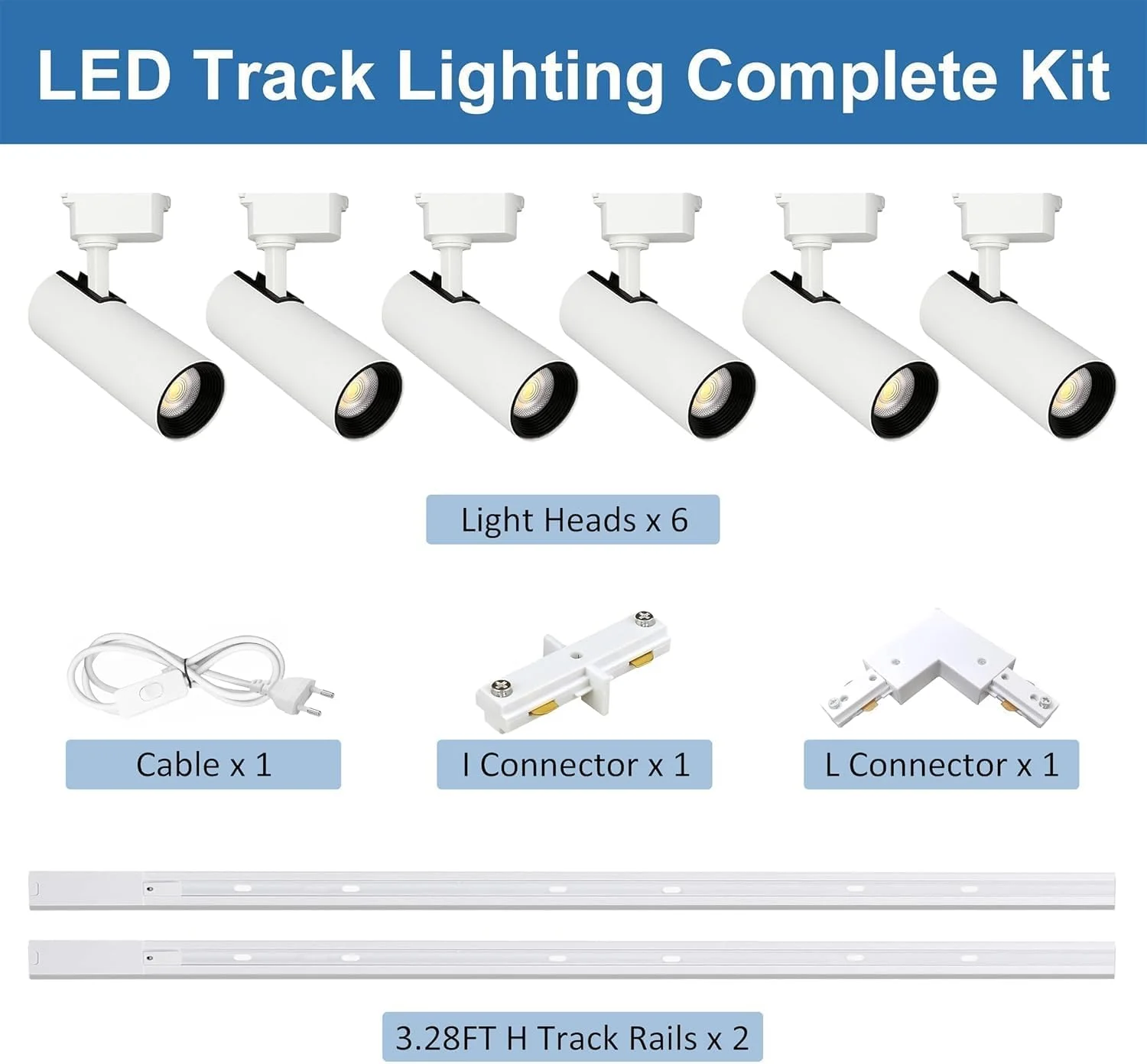 کیت نورپردازی ریلی با چراغ و ریل، 20 وات 4000K LED با قابلیت اتصال به سیستم نورپردازی ریلی نوع H با 2 ریل 1 متری، نورافکن مدرن داخلی برای نورپردازی تاکیدی کیت نورپردازی ریلی با چراغ و ریل، 20 وات 4000K LED با قابلیت اتصال به سیستم نورپردازی ریلی نوع H با 2 ریل 1 متری، نورافکن مدرن داخلی برای نورپردازی تاکیدی
