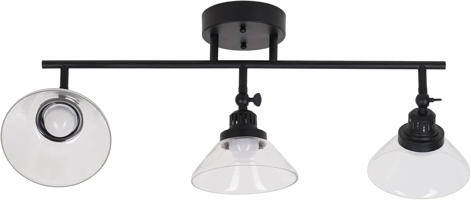 چراغ ریلی 3 شعله کاتالینا لایتینگ مدل 23211-000 با طراحی انتقالی و شیدهای شیشه ای شفاف قابل تنظیم، 23 اینچ، مشکی مات چراغ ریلی 3 شعله کاتالینا لایتینگ مدل 23211-000 با طراحی انتقالی و شیدهای شیشه ای شفاف قابل تنظیم، 23 اینچ، مشکی مات