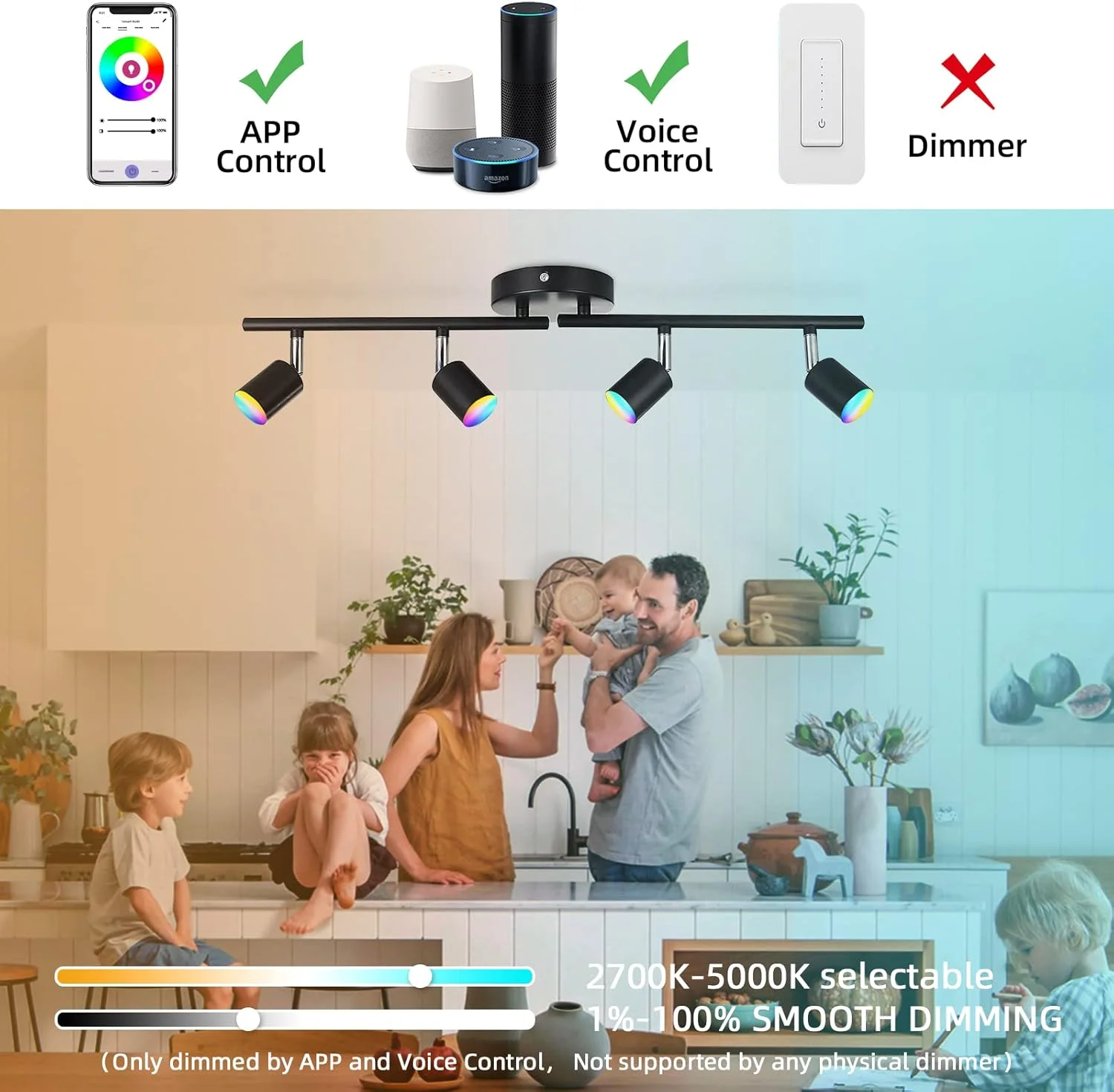 چراغ ریلی هوشمند CANEOE با 4 لامپ LED مشکی، دارای 16 میلیون رنگ RGB، قابل تنظیم با الکسا/گوگل هوم/اپلیکیشن، چراغ سقفی مناسب آشپزخانه، اتاق نشیمن، اتاق خواب، بار چراغ ریلی هوشمند CANEOE با 4 لامپ LED مشکی، دارای 16 میلیون رنگ RGB، قابل تنظیم با الکسا/گوگل هوم/اپلیکیشن، چراغ سقفی مناسب آشپزخانه، اتاق نشیمن، اتاق خواب، بار