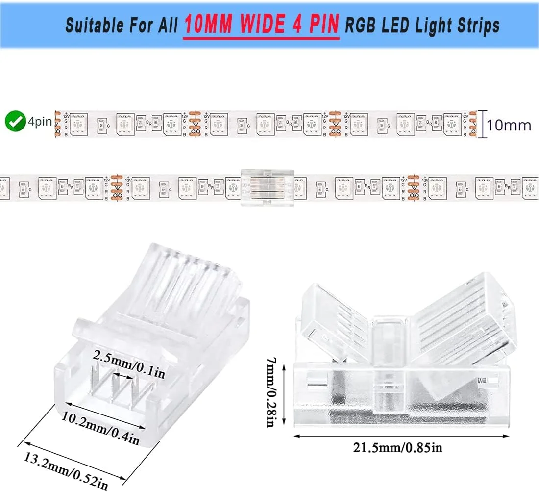 بسته 20 عددی اتصالات نوار نور ال ای دی RGB، 4 پین 10 میلی متری، 2 نوع اتصال دهنده آداپتور ال ای دی ضد آب، اتصال دهنده پین ال ای دی شفاف بدون لحیم کاری برای اتصال دهنده نورپردازی مسیر بدون سیم 5 ولت 12 ولت 24 ولت SMD 5050 بسته 20 عددی اتصالات نوار نور ال ای دی RGB، 4 پین 10 میلی متری، 2 نوع اتصال دهنده آداپتور ال ای دی ضد آب، اتصال دهنده پین ال ای دی شفاف بدون لحیم کاری برای اتصال دهنده نورپردازی مسیر بدون سیم 5 ولت 12 ولت 24 ولت SMD 5050