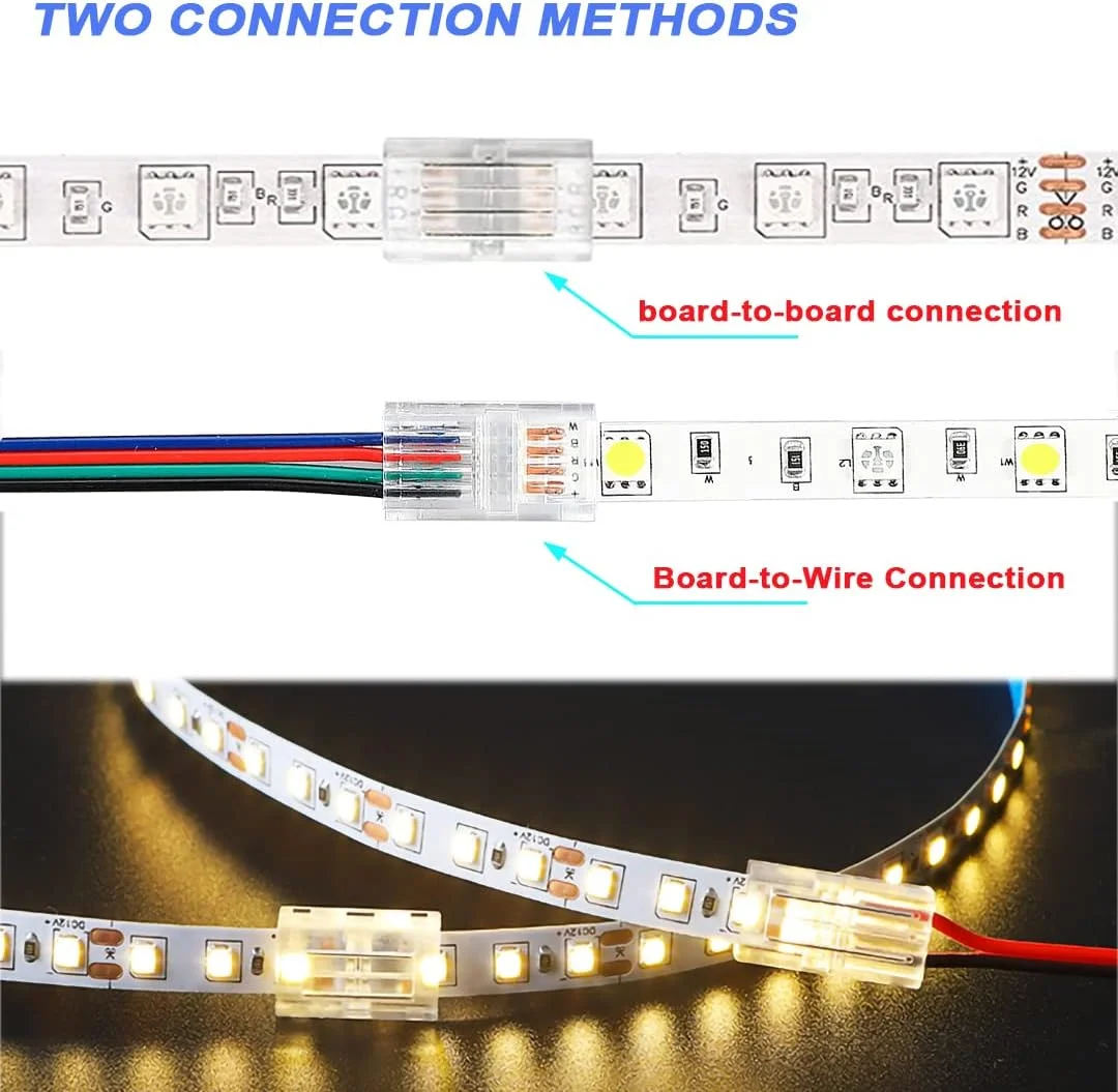 بسته 20 عددی اتصالات نوار نور ال ای دی RGB، 4 پین 10 میلی متری، 2 نوع اتصال دهنده آداپتور ال ای دی ضد آب، اتصال دهنده پین ال ای دی شفاف بدون لحیم کاری برای اتصال دهنده نورپردازی مسیر بدون سیم 5 ولت 12 ولت 24 ولت SMD 5050 بسته 20 عددی اتصالات نوار نور ال ای دی RGB، 4 پین 10 میلی متری، 2 نوع اتصال دهنده آداپتور ال ای دی ضد آب، اتصال دهنده پین ال ای دی شفاف بدون لحیم کاری برای اتصال دهنده نورپردازی مسیر بدون سیم 5 ولت 12 ولت 24 ولت SMD 5050