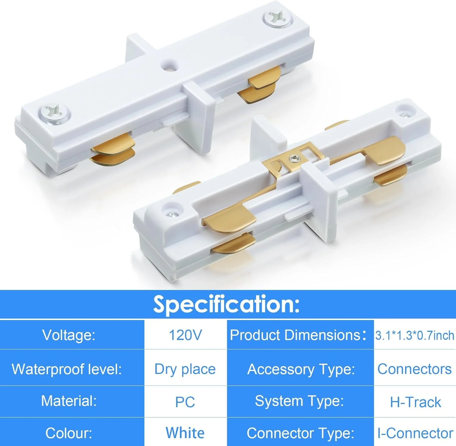 اتصال مستقیم چراغ ریلی برای انتهای مسیر ریلی H، سازگار با سیستم های ریلی WAC، جایگزین 3 سیم برای سیستم روشنایی ریلی H (سفید)