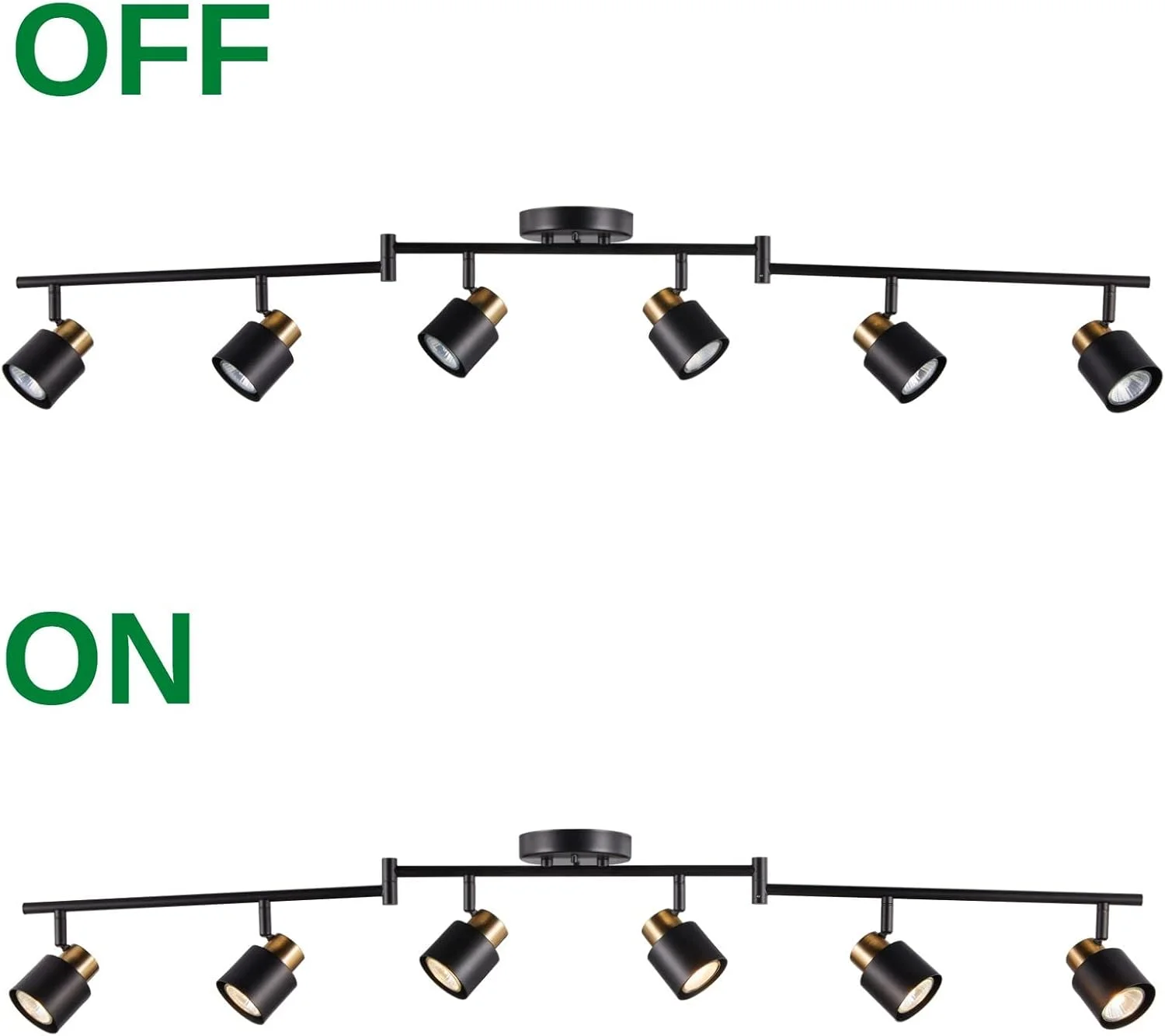 کیت نورپردازی ریلی تاشو 6 لامپه CRAFTRONOS، مشکی مات با روکش برنجی، قابل تنظیم با نورافکن سقفی مدرن برای آشپزخانه، اتاق غذاخوری، اتاق نشیمن، بهبود خانه