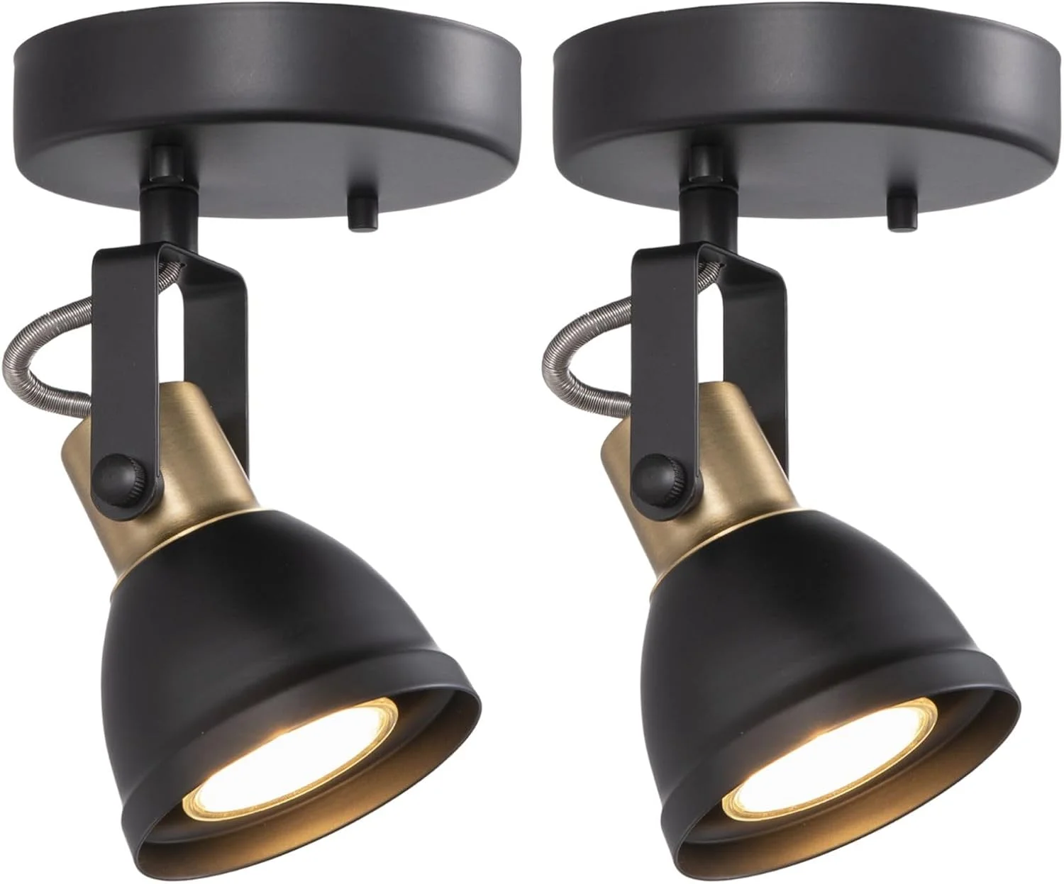 ست چراغ ریلی تک‌شعله CRAFTRONOS، 2 عدد مشکی مات با تزیین برنجی، چراغ دیواری قابل تنظیم برای آشپزخانه، راهرو، اتاق نشیمن و بهبود دکوراسیون منزل