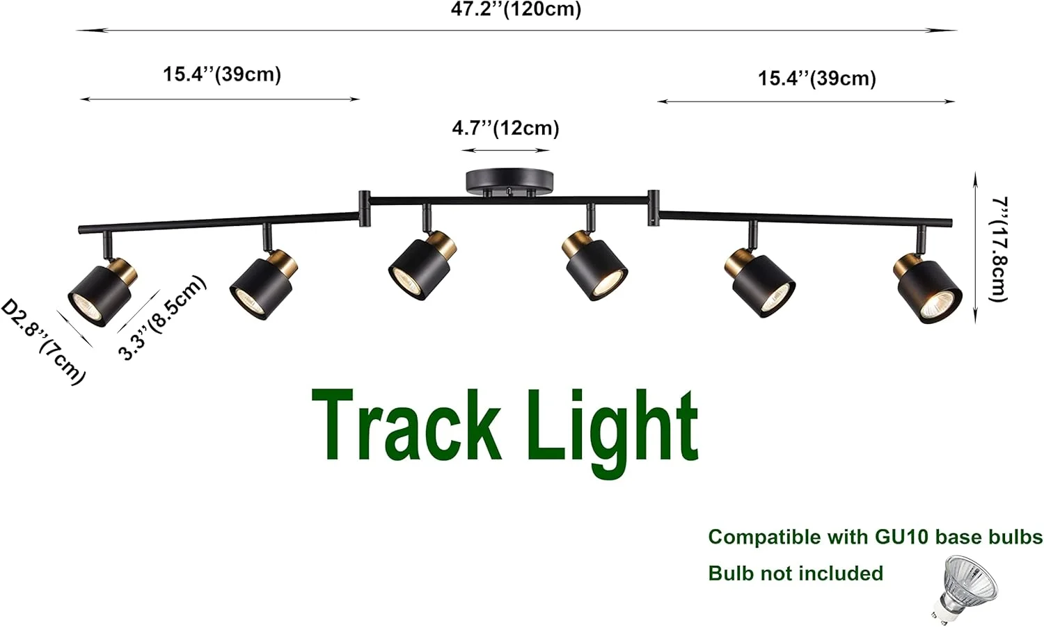 کیت نورپردازی ریلی تاشو 6 لامپه CRAFTRONOS، مشکی مات با روکش برنجی، قابل تنظیم با نورافکن سقفی مدرن برای آشپزخانه، اتاق غذاخوری، اتاق نشیمن، بهبود خانه