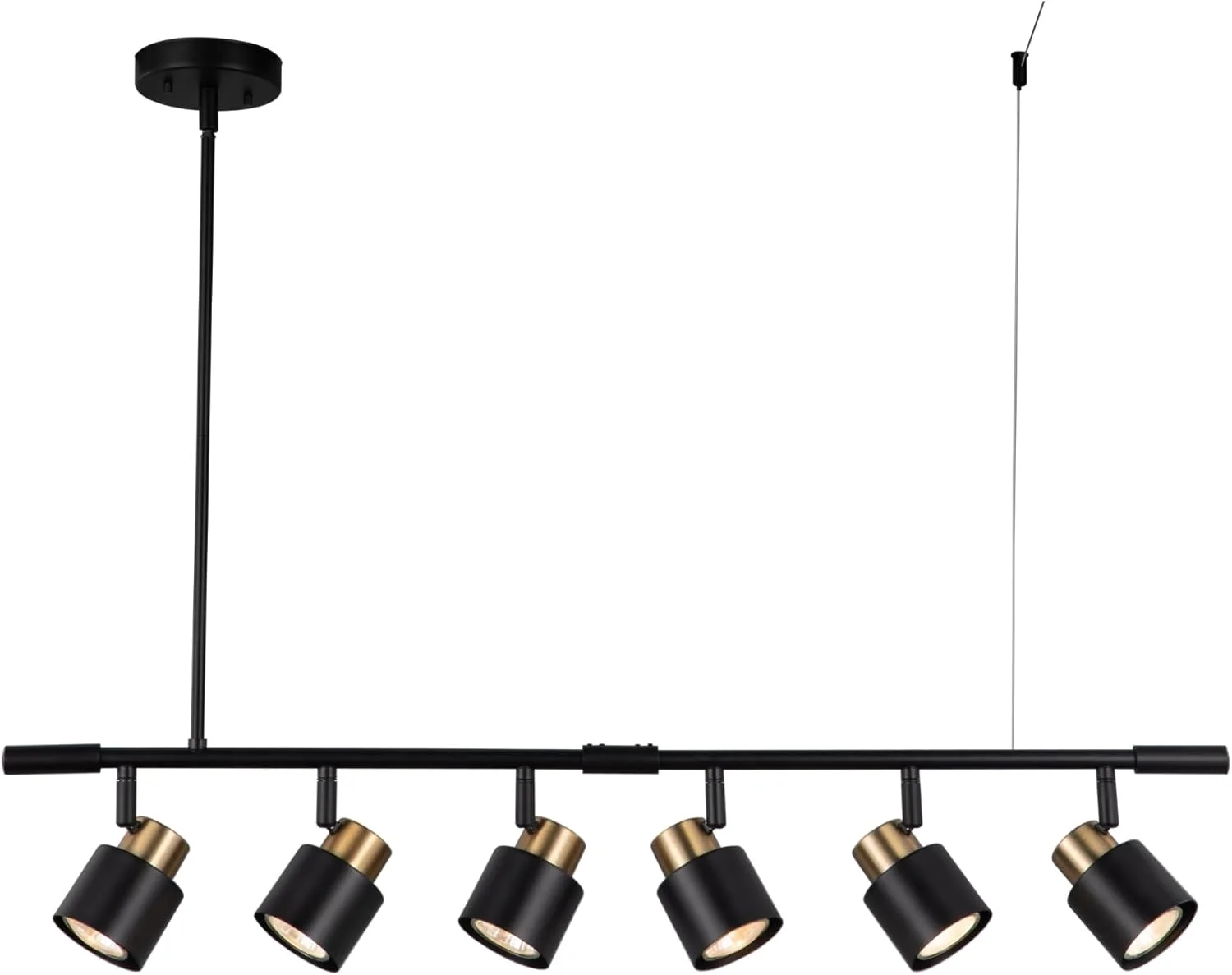 ست نورپردازی ریلی 6 شاخه، مشکی مات با پرداخت برنجی، ارتفاع قابل تنظیم با نورافکن سقفی مدرن برای آشپزخانه، اتاق غذاخوری، اتاق نشیمن، بهبود خانه