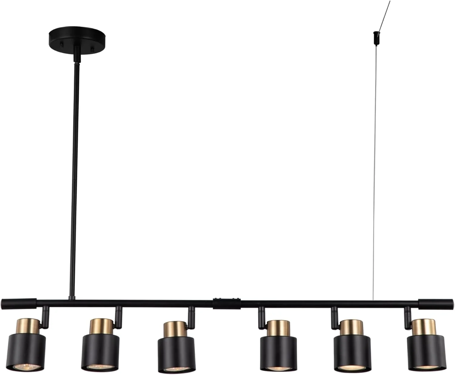 ست نورپردازی ریلی 6 شاخه، مشکی مات با پرداخت برنجی، ارتفاع قابل تنظیم با نورافکن سقفی مدرن برای آشپزخانه، اتاق غذاخوری، اتاق نشیمن، بهبود خانه
