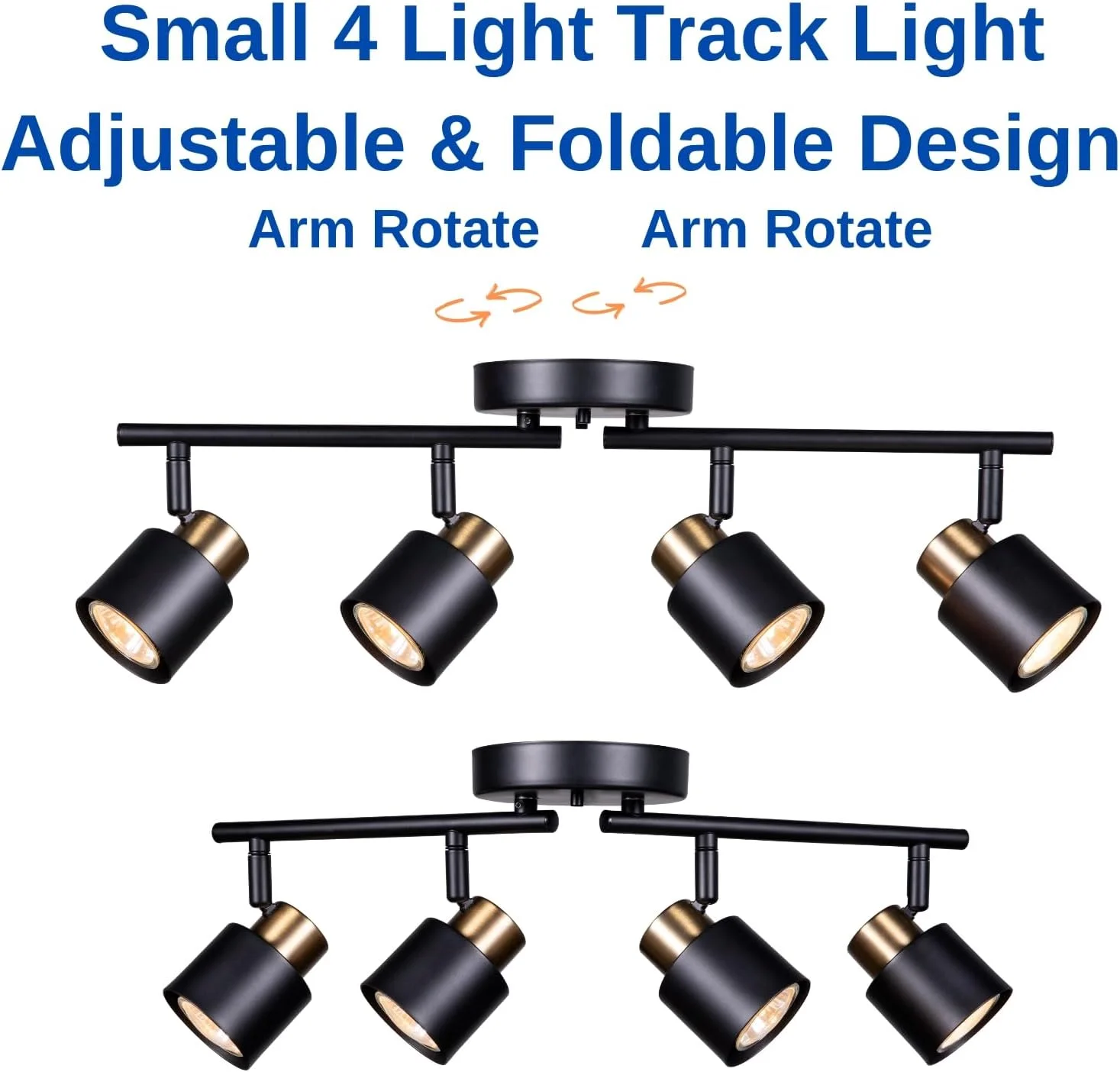 کیت نورپردازی ریلی 4 چراغه CRAFTRONOS، روکش مشکی مات و طلایی، قابل تنظیم با نورافکن سقفی مدرن برای آشپزخانه، اتاق نشیمن، بهبود خانه
