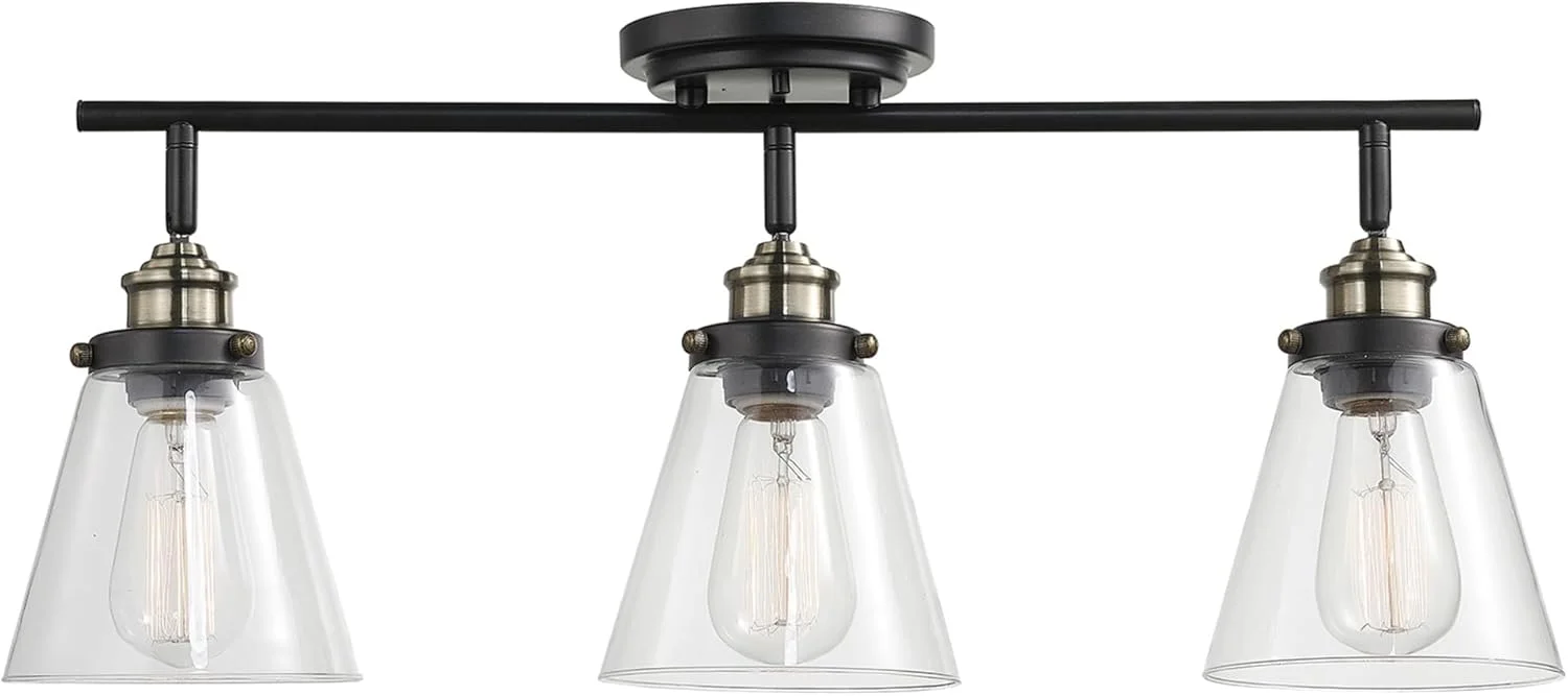 چراغ ریلی سه شاخه گلوب الکتریک 59629 جکسون، برنز تیره، با تزیینات برنجی عتیقه