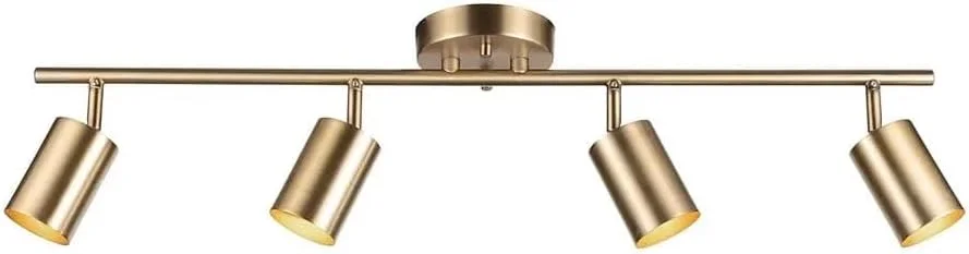 چراغ ریلی 4 شاخه الکتریکی، برنجی مات، با قابلیت چرخش، مدرن، مناسب آشپزخانه، چراغ سقفی ریلی.