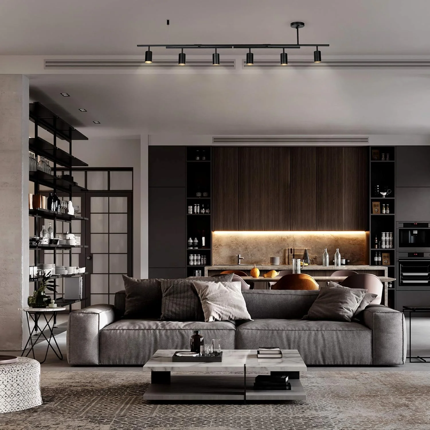 چراغ ریلی 6 شاخه گلوب الکتریک مدل "West 64"، مشکی مات، میله های چرخان مرکزی