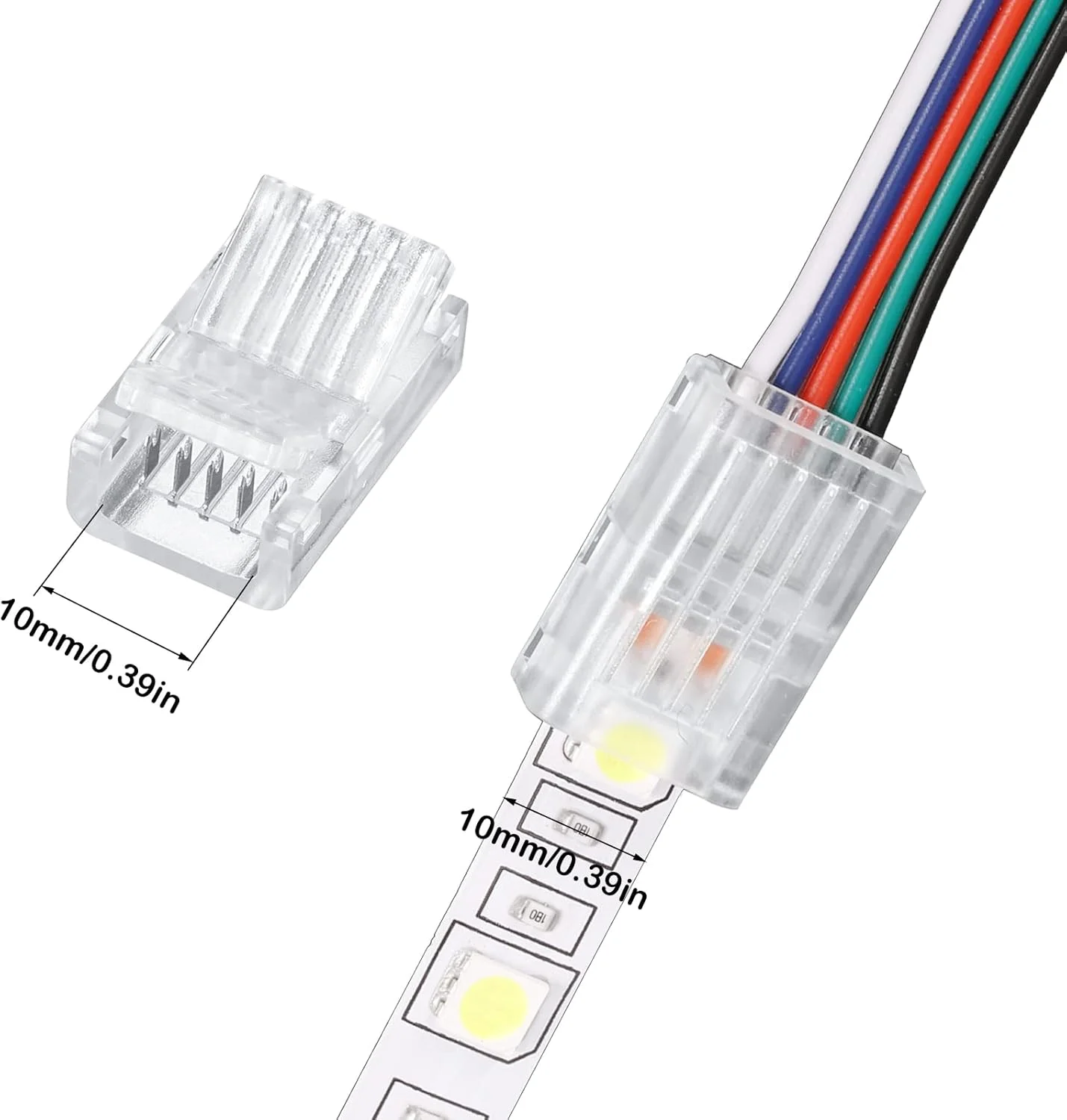 اتصال دهنده نوار LED بدون لحیم کاری Flutesan، بسته 10 عددی، اتصال دهنده های نورپردازی مسیر شفاف، نوار سیم چراغ، نوار LED 16.4 فوتی برای اتصال دهنده پین LED (سبک ساده، 5 پین، 10 میلی متر)