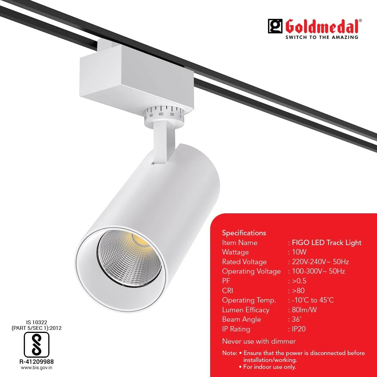 چراغ ریلی ال ای دی 10 وات Goldmedal Figo (رنگ بدنه: سفید) - نور سفید گرم (3000 کلوین) | بسته 1 عددی | مناسب برای ریل تک فاز 2 سیم | زاویه تابش: 36 درجه | برای استفاده در فضای داخلی | تا 85 لومن در هر وات چراغ ریلی ال ای دی 10 وات Goldmedal Figo (رنگ بدنه: سفید) - نور سفید گرم (3000 کلوین) | بسته 1 عددی | مناسب برای ریل تک فاز 2 سیم | زاویه تابش: 36 درجه | برای استفاده در فضای داخلی | تا 85 لومن در هر وات