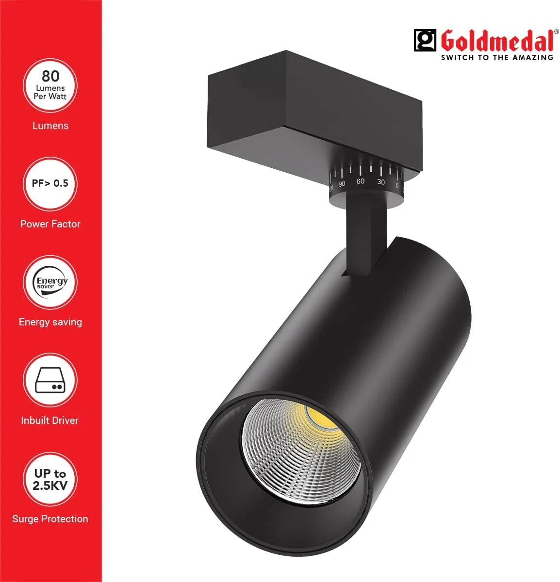 چراغ ریلی ال ای دی 10 وات Goldmedal Figo (رنگ بدنه: مشکی) - سفید طبیعی (4000K) | بسته 1 عددی | مناسب برای ریل تک فاز 2 سیم | زاویه تابش: 36 درجه | برای استفاده در فضای داخلی | تا 85 لومن در هر وات