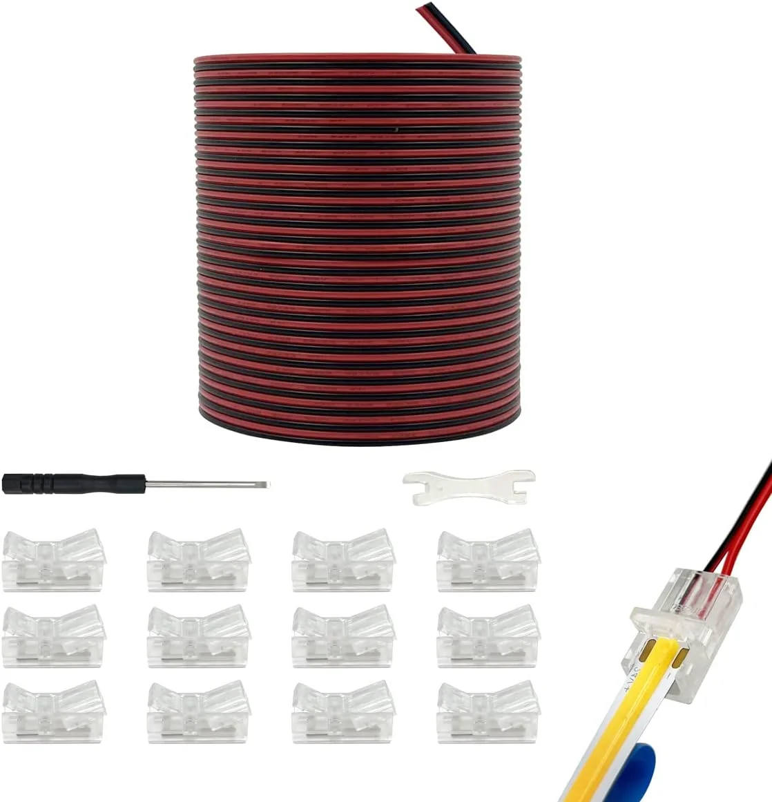 اتصالات نوار LED COB 10 میلیمتری HAMRVL، اتصال نوار به سیم بدون لحیم، کیت نورپردازی مسیر شفاف، اتصال آداپتور، با کابل افزایش طول سیم LED 6 متری برای نوار LED 5050 12/24 ولت (2 پین، 10 میلیمتر) اتصالات نوار LED COB 10 میلیمتری HAMRVL، اتصال نوار به سیم بدون لحیم، کیت نورپردازی مسیر شفاف، اتصال آداپتور، با کابل افزایش طول سیم LED 6 متری برای نوار LED 5050 12/24 ولت (2 پین، 10 میلیمتر)