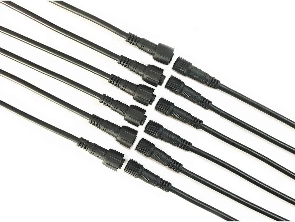 هوالند، بسته 6 عددی کابل اتصال ضد آب 2 هسته ای پلاستیکی مشکی با دوشاخه و آداپتور اتصال مادگی 2 پین، مناسب برای چراغ های LED