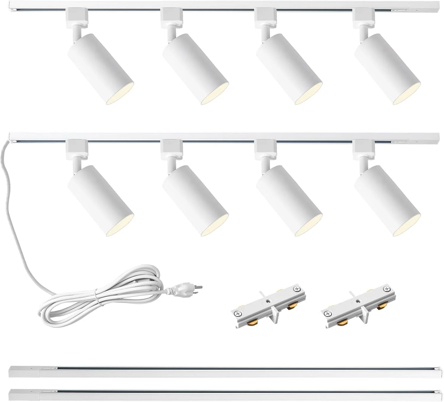 چراغ ریلی با سیم برق، کیت چراغ ریلی 8-لامپه GU10 با ریل های 2 متری نوع H، چراغ های ریلی LED مدرن برای آشپزخانه، چراغ سقفی نقطه ای، سفید (بدون لامپ)
