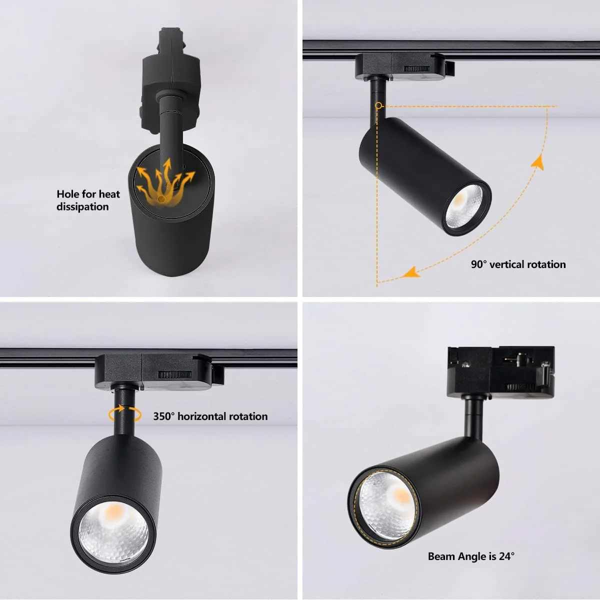چراغ ریلی ال ای دی، بسته 6 عددی، 7 وات 4000 کلوین، CRI 90، زاویه قابل تنظیم، زاویه 24 درجه برای نورپردازی تاکیدی، فروشگاه، آشپزخانه (بدنه مشکی 4000 کلوین)